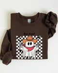 Boo Haw Cowboy Ghost Checkered Western Halloween Edition Premium Graphic Sweatshirt