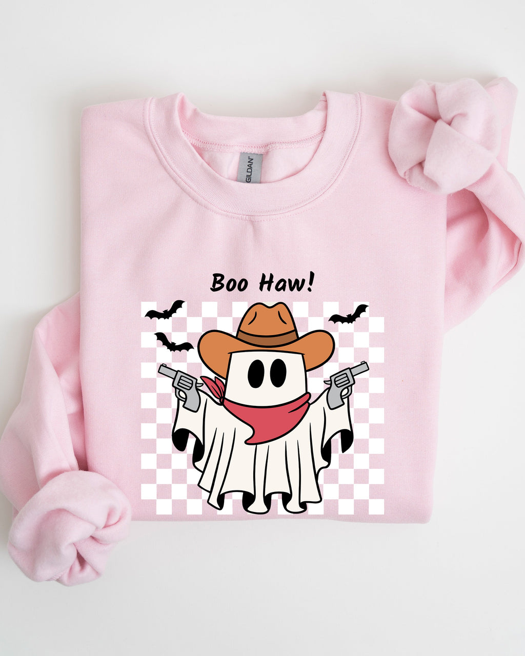 Boo Haw Cowboy Ghost Checkered Western Halloween Edition Premium Graphic Sweatshirt