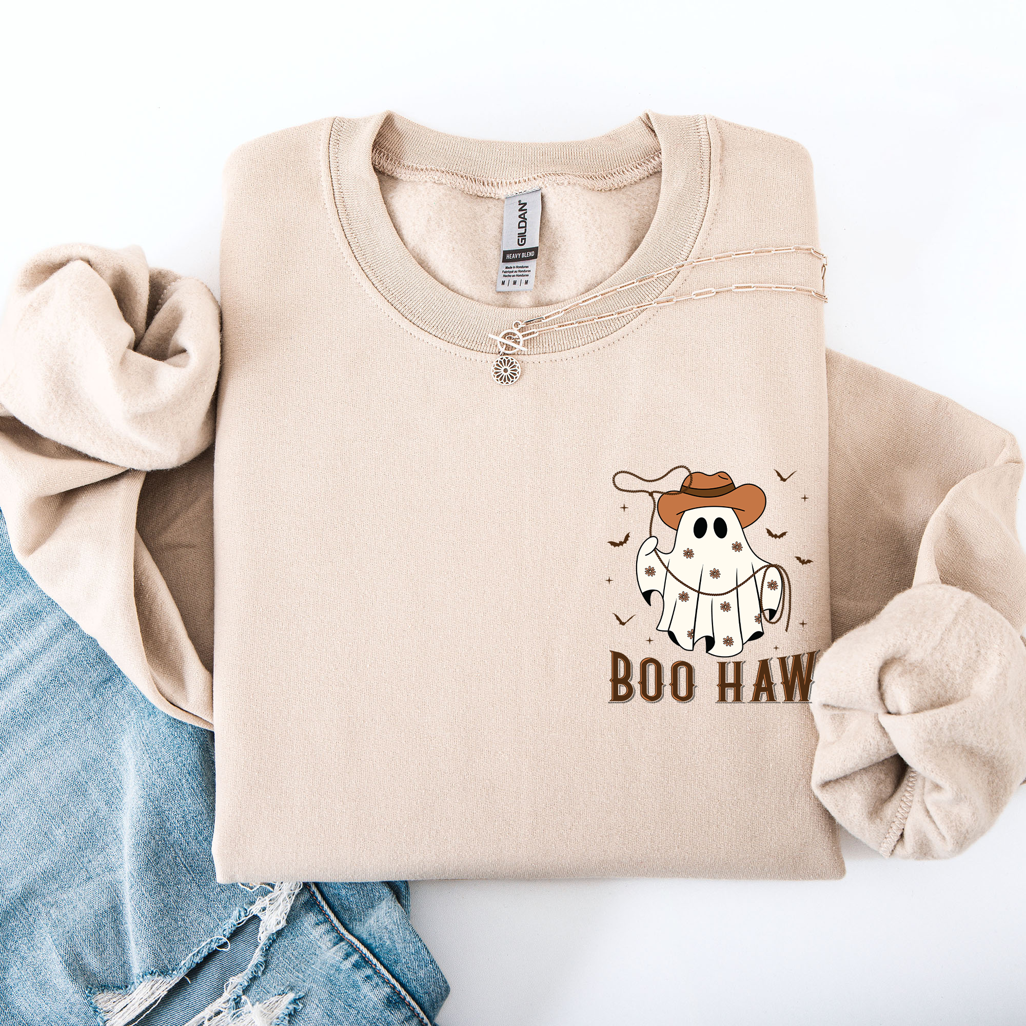 Boo Haw Lasso Cowboy Western Halloween Spirit Of The Wild Frontier Classic Western Quote Pocket Sweatshirt