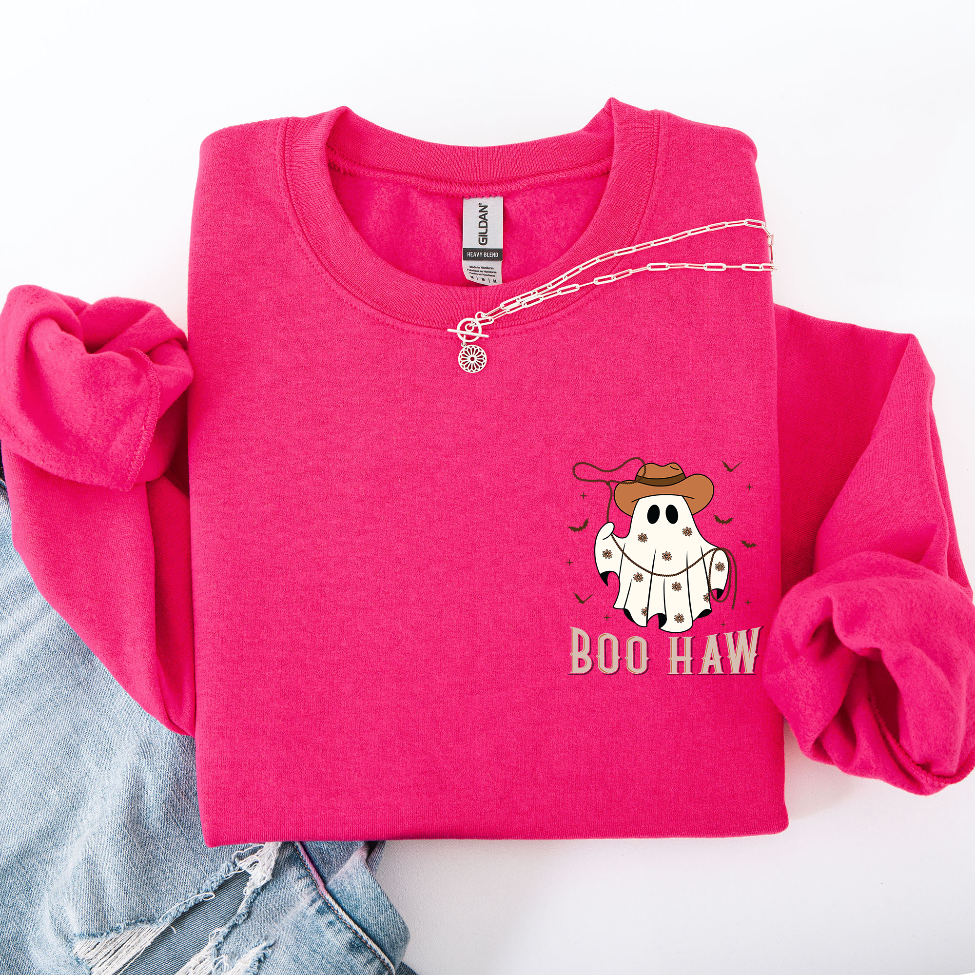 Boo Haw Lasso Cowboy Western Halloween Spirit Of The Wild Frontier Classic Western Quote Pocket Sweatshirt