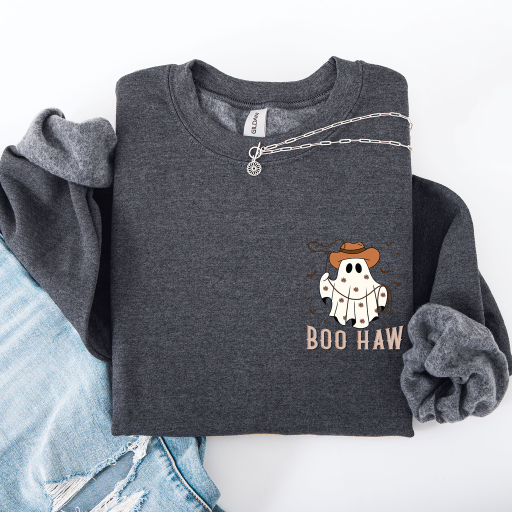 Boo Haw Lasso Cowboy Western Halloween Spirit Of The Wild Frontier Classic Western Quote Pocket Sweatshirt