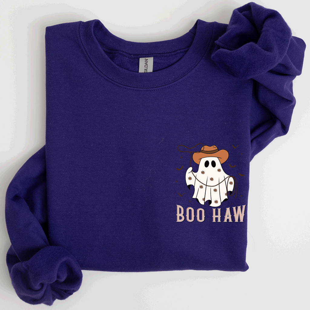 Boo Haw Lasso Cowboy Western Halloween Spirit Of The Wild Frontier Classic Western Quote Pocket Sweatshirt