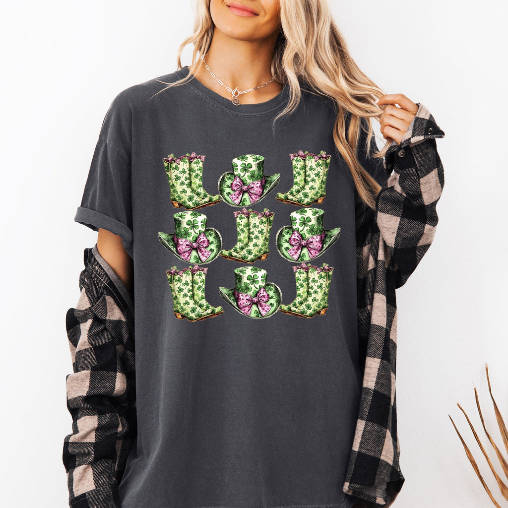 Boots And Hats Cowboy St Patrick's Day Shamrock Clover Lucky Leprechaun Comfort Colors Tee