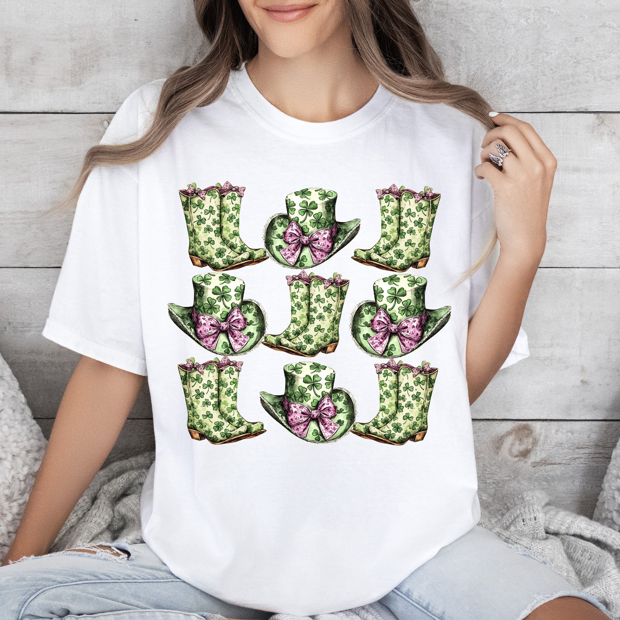 Boots And Hats Cowboy St Patrick's Day Shamrock Clover Lucky Leprechaun Comfort Colors Tee