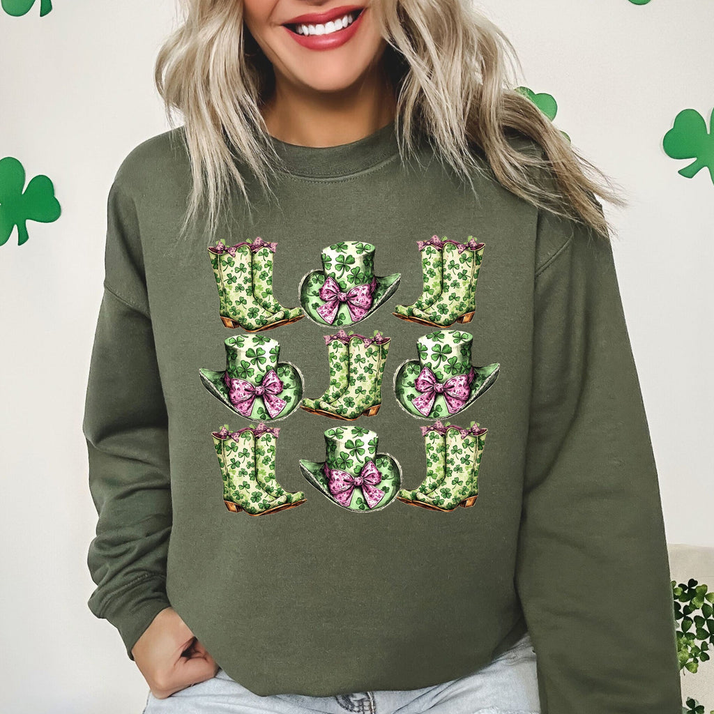 Boots And Hats Cowboy St Patrick's Day Shamrock Clover Lucky Leprechaun Sweatshirt
