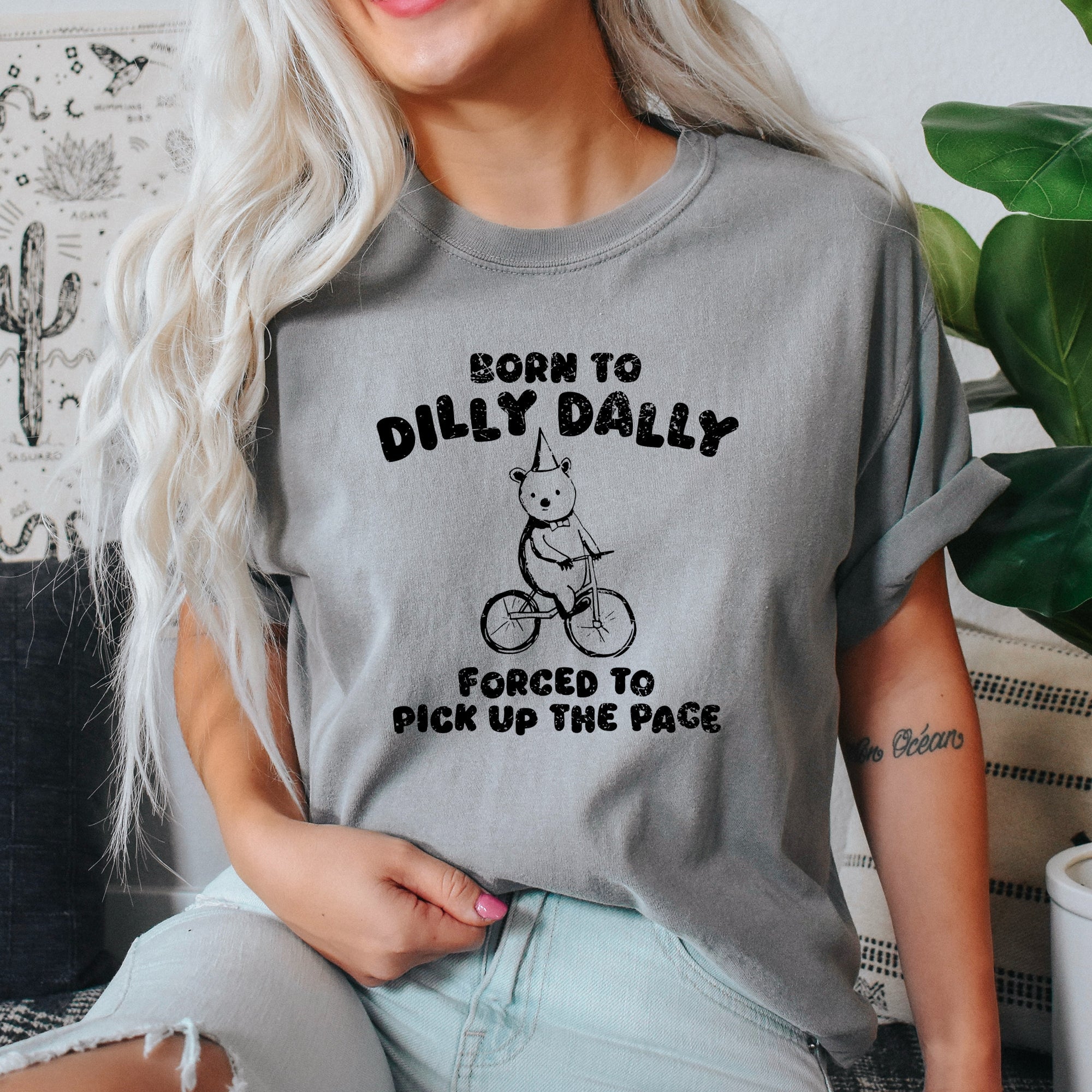 Born To Dilly Dally Bear Meme Vintage Style Pop Culture Limited Edition Graphic Tee