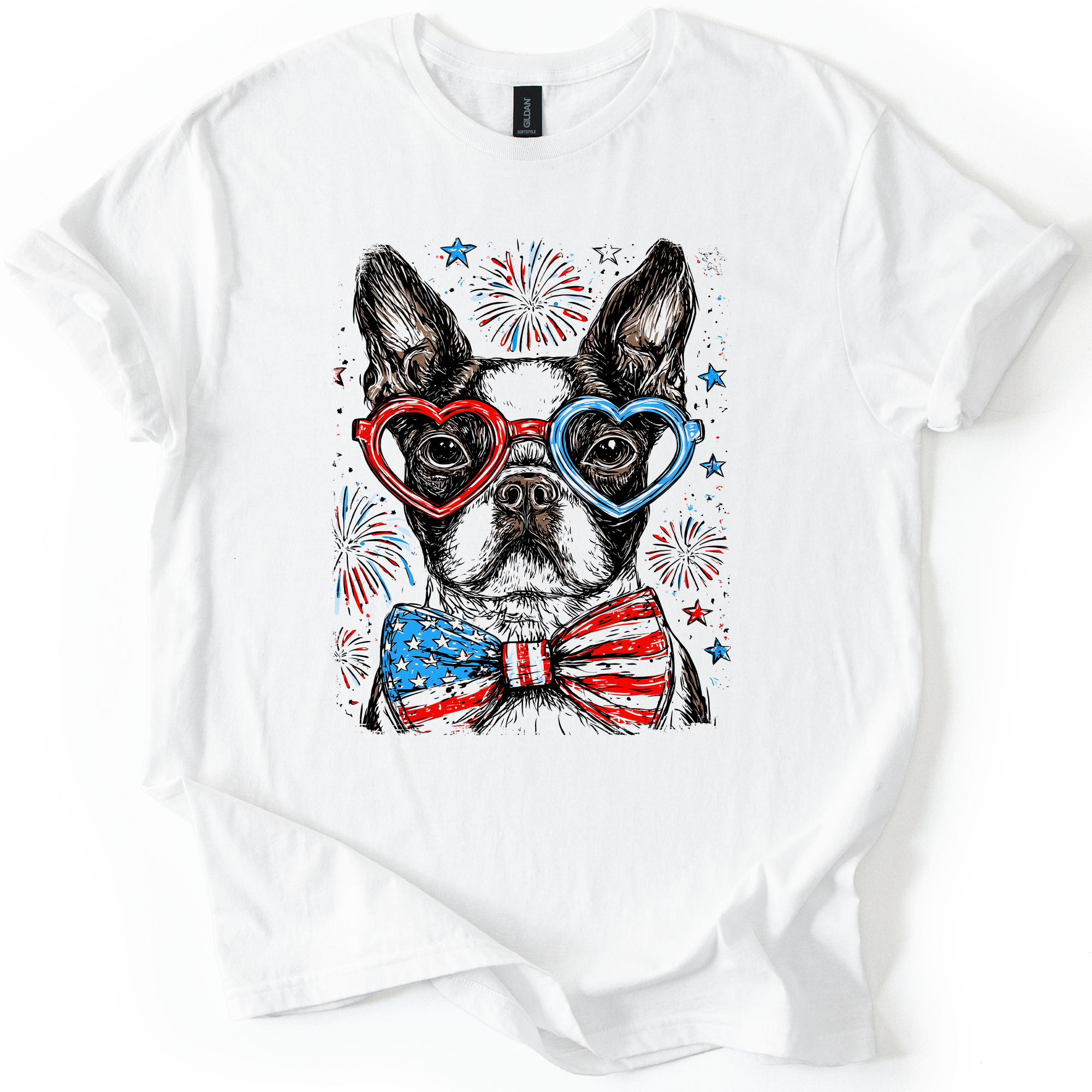 Boston Terrier Patriotic Dog USA Flag Fourth Of July Stars And Stripes Edition Graphic Tee