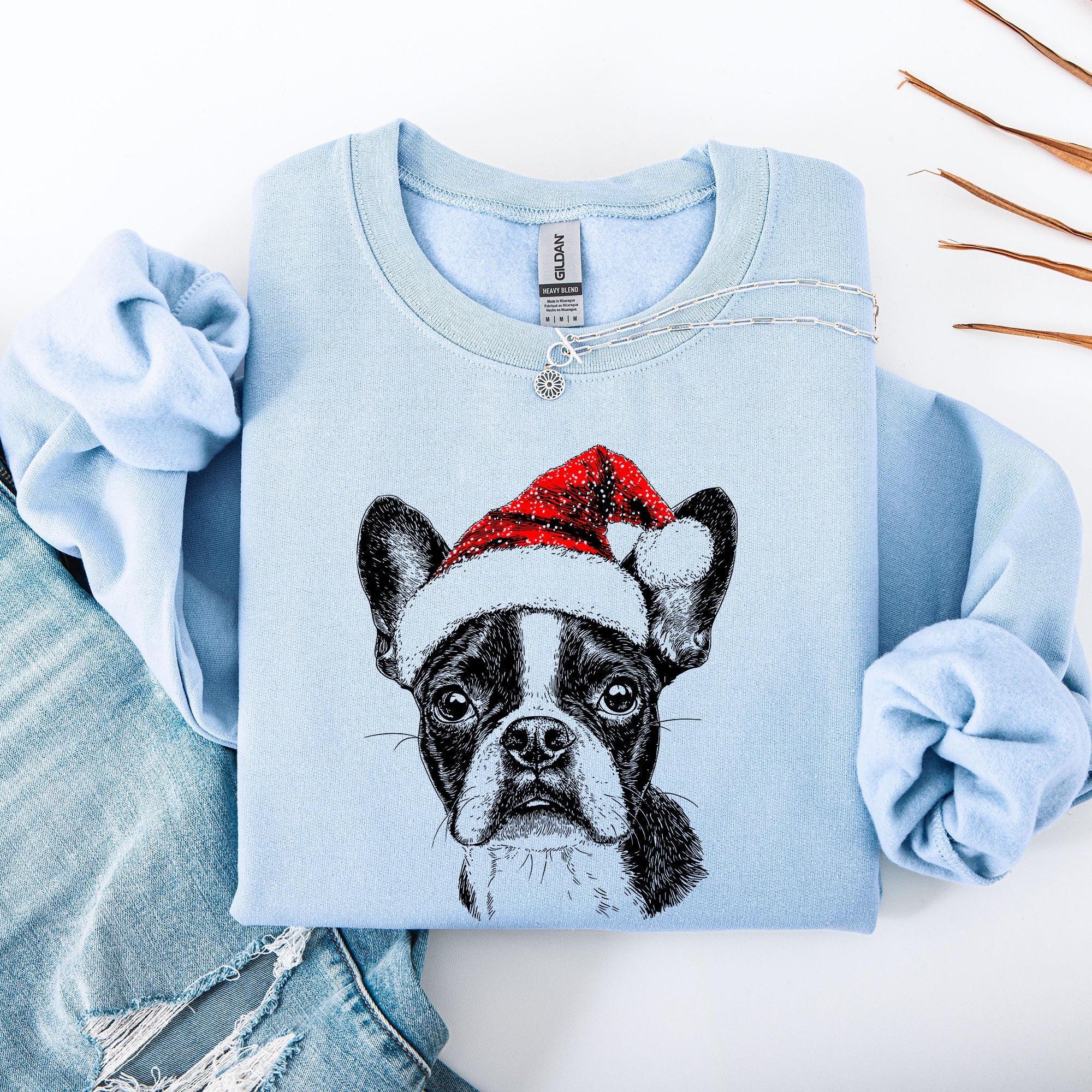 Boston Terrier Santa Christmas Dog Lover Cozy Festive Seasonal Edition Sweatshirt