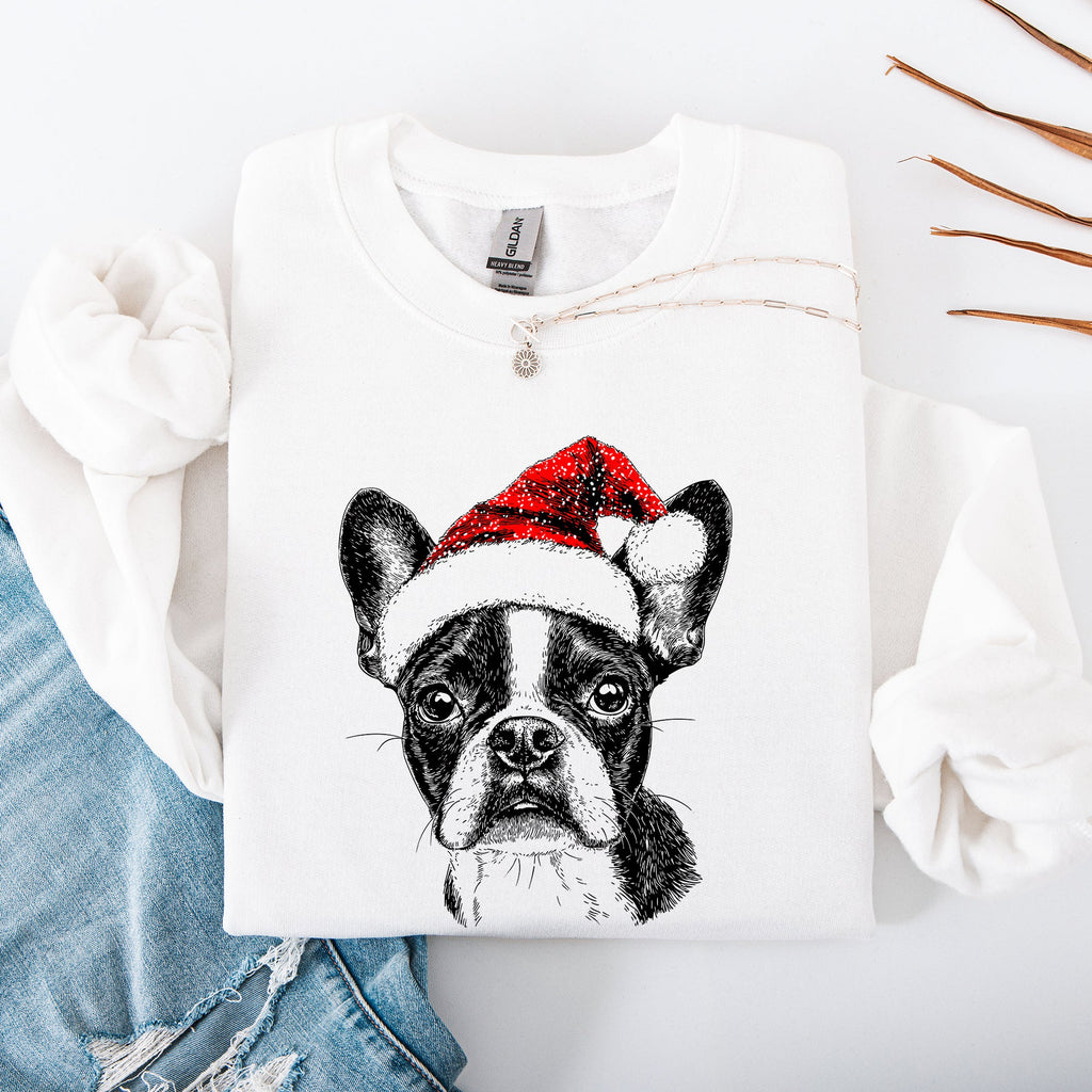 Boston Terrier Santa Christmas Dog Lover Cozy Festive Seasonal Edition Sweatshirt