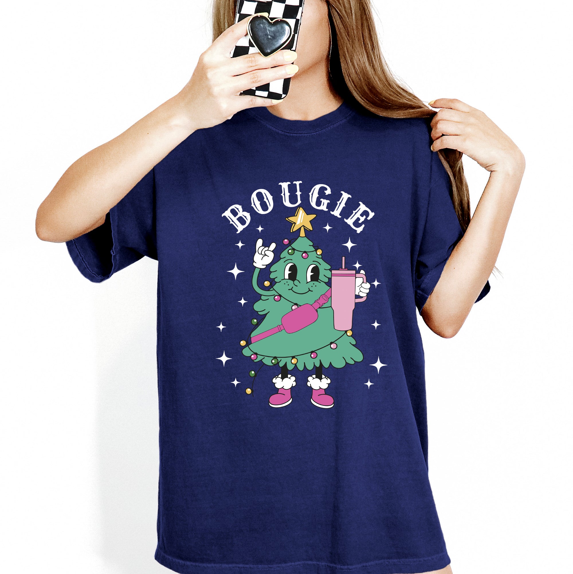 Bougie Christmas Tree Santa Winter Snow Xmas Holiday Ornament Illustration Comfort Colors Tee