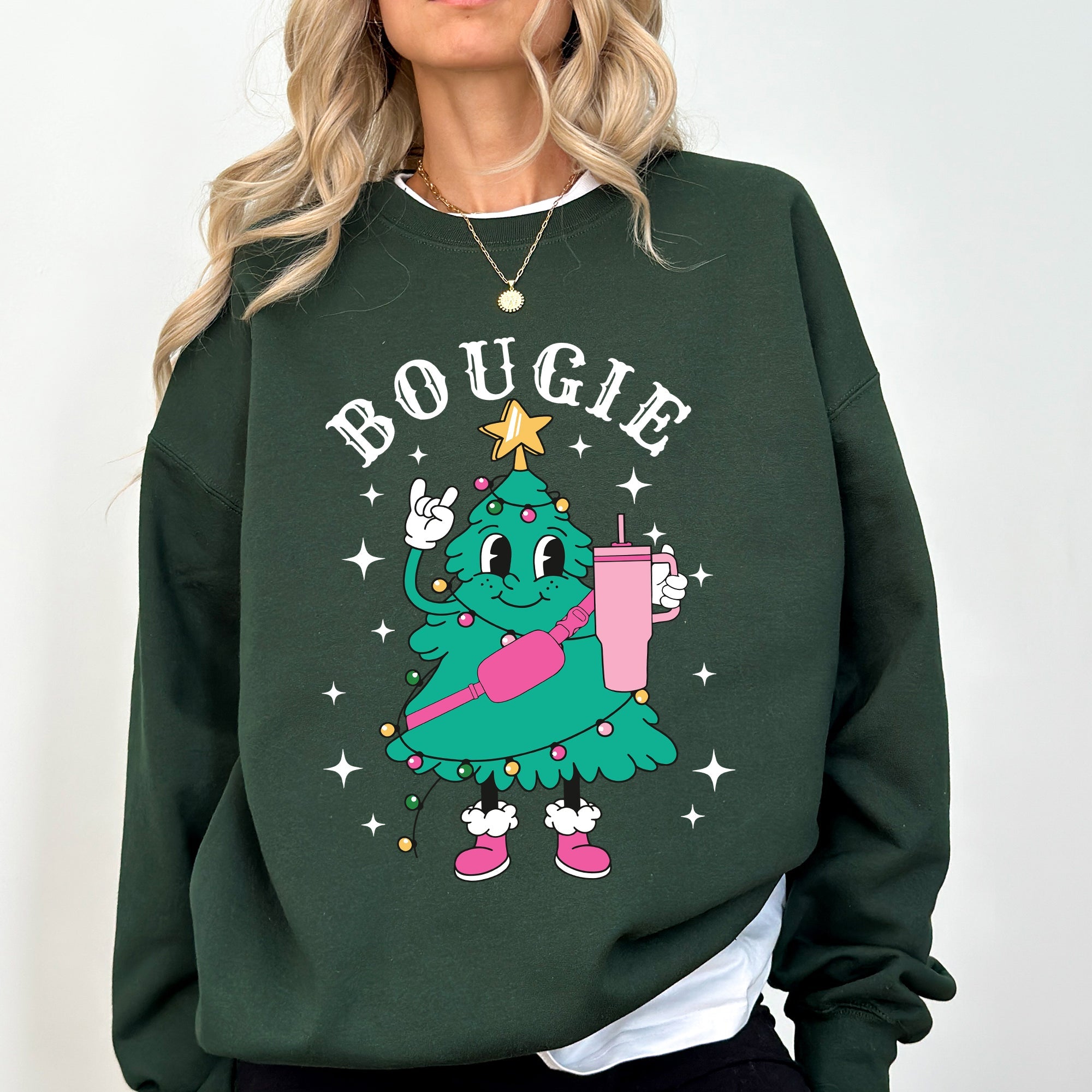 Bougie Christmas Tree Santa Winter Snow Xmas Cozy Festive Holiday Graphic Sweatshirt