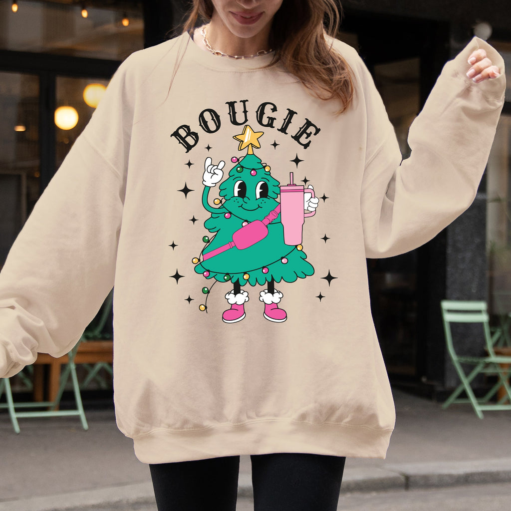 Bougie Christmas Tree Santa Winter Snow Xmas Cozy Festive Holiday Graphic Sweatshirt