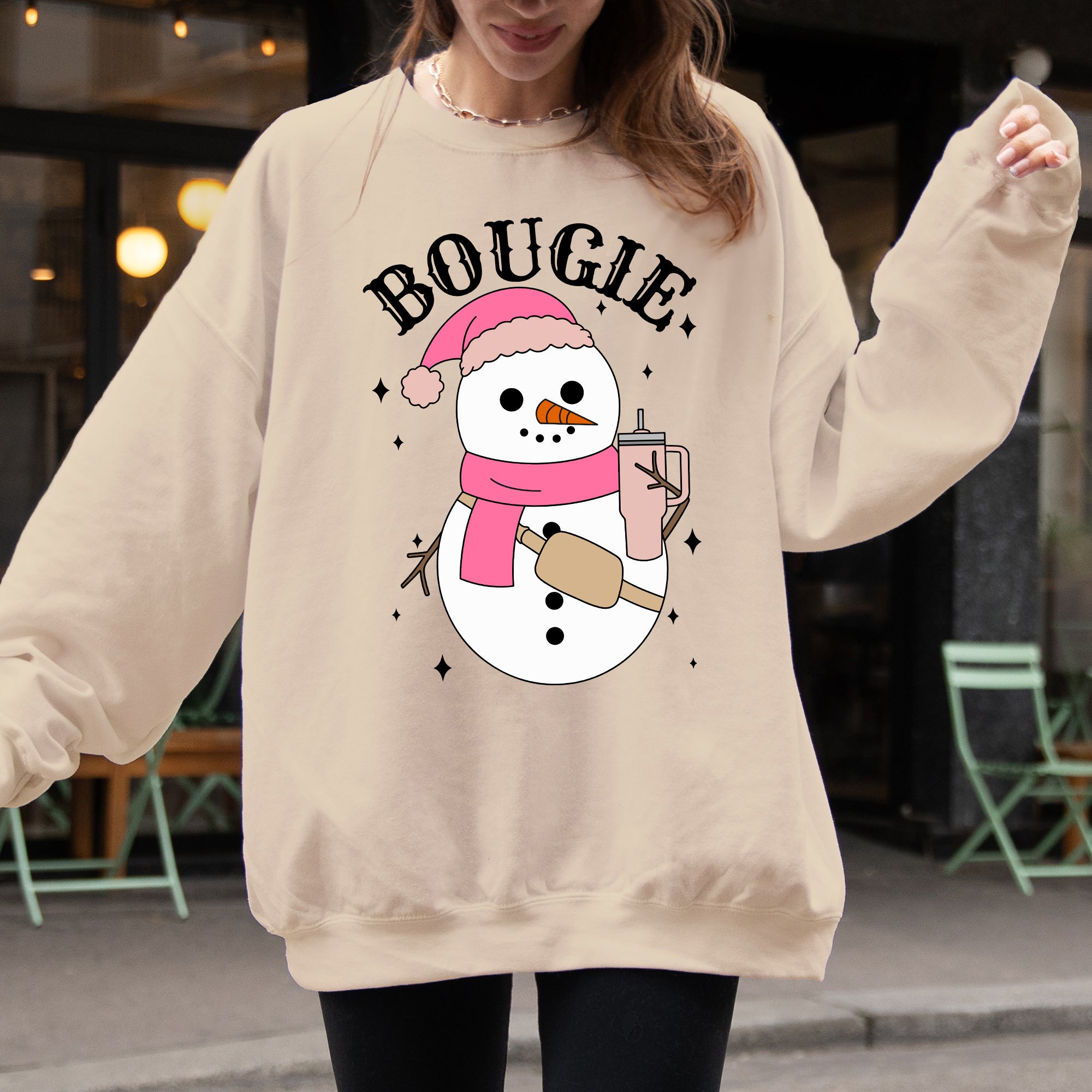 Bougie Snowman Christmas Santa Winter Snow Xmas Holiday Cheer Festive Cozy Classic Sweatshirt