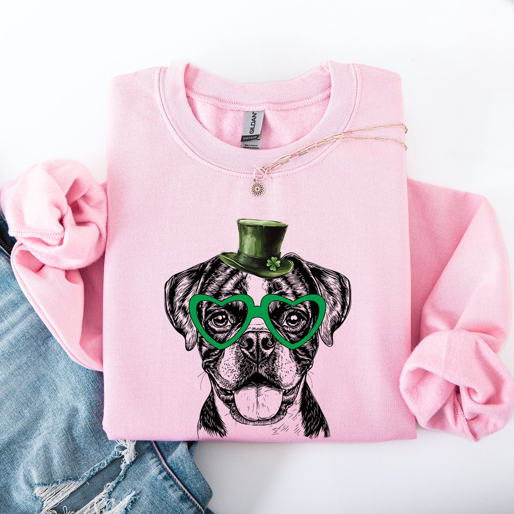 Boxer Adorable Dog St Patrick's Day Lucky Irish Clover Charm Celebration Sweatshirt