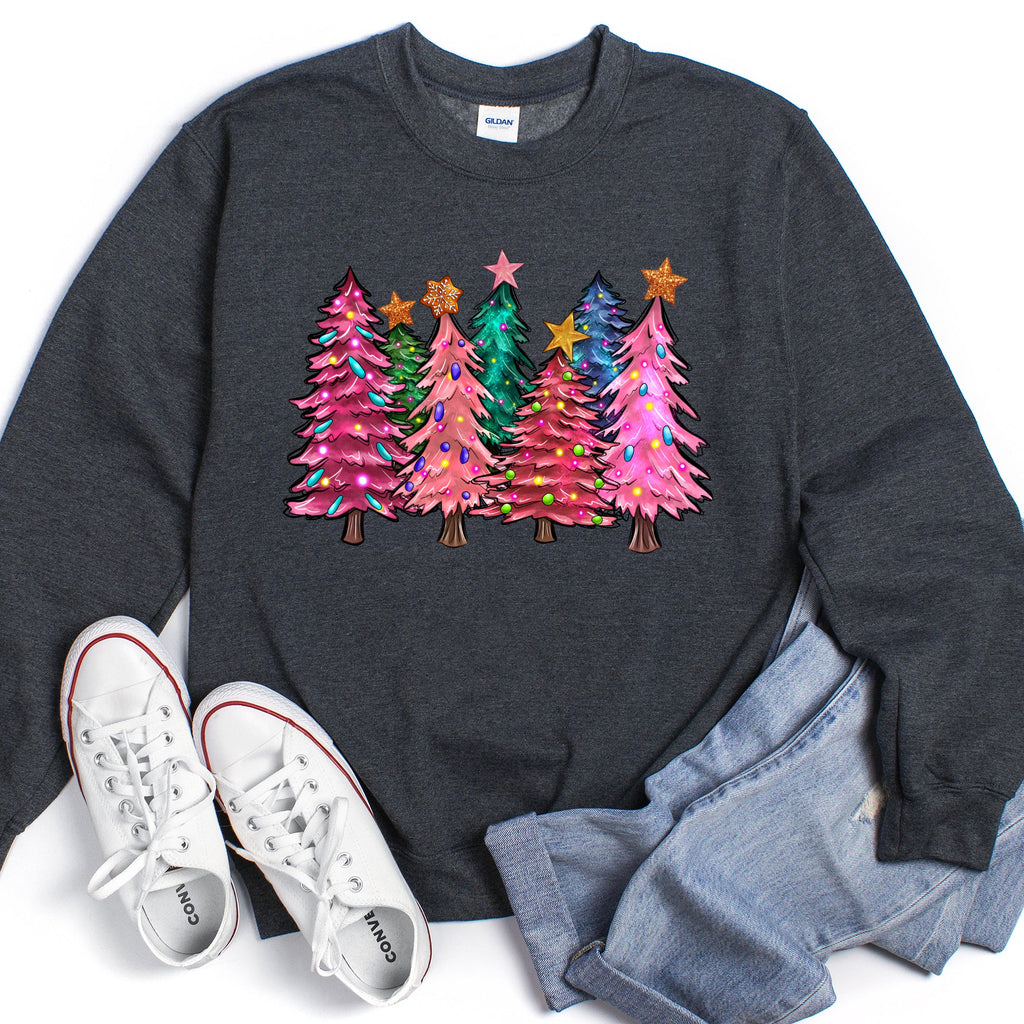 Bright Christmas Trees Festive Night Sky With Ornaments And Pinecones Graphic Sweatshirt