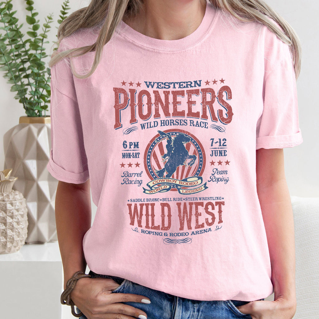 Bronco Riding Wild Horse Race Cowboy Cowgirl Western Frontier Comfort Colors Tee