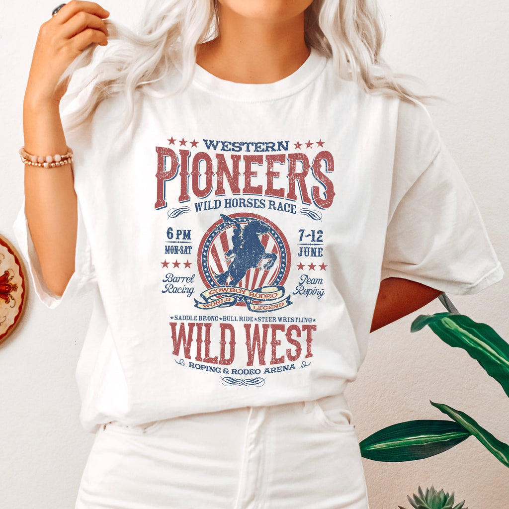 Bronco Riding Wild Horse Race Cowboy Cowgirl Western Frontier Comfort Colors Tee