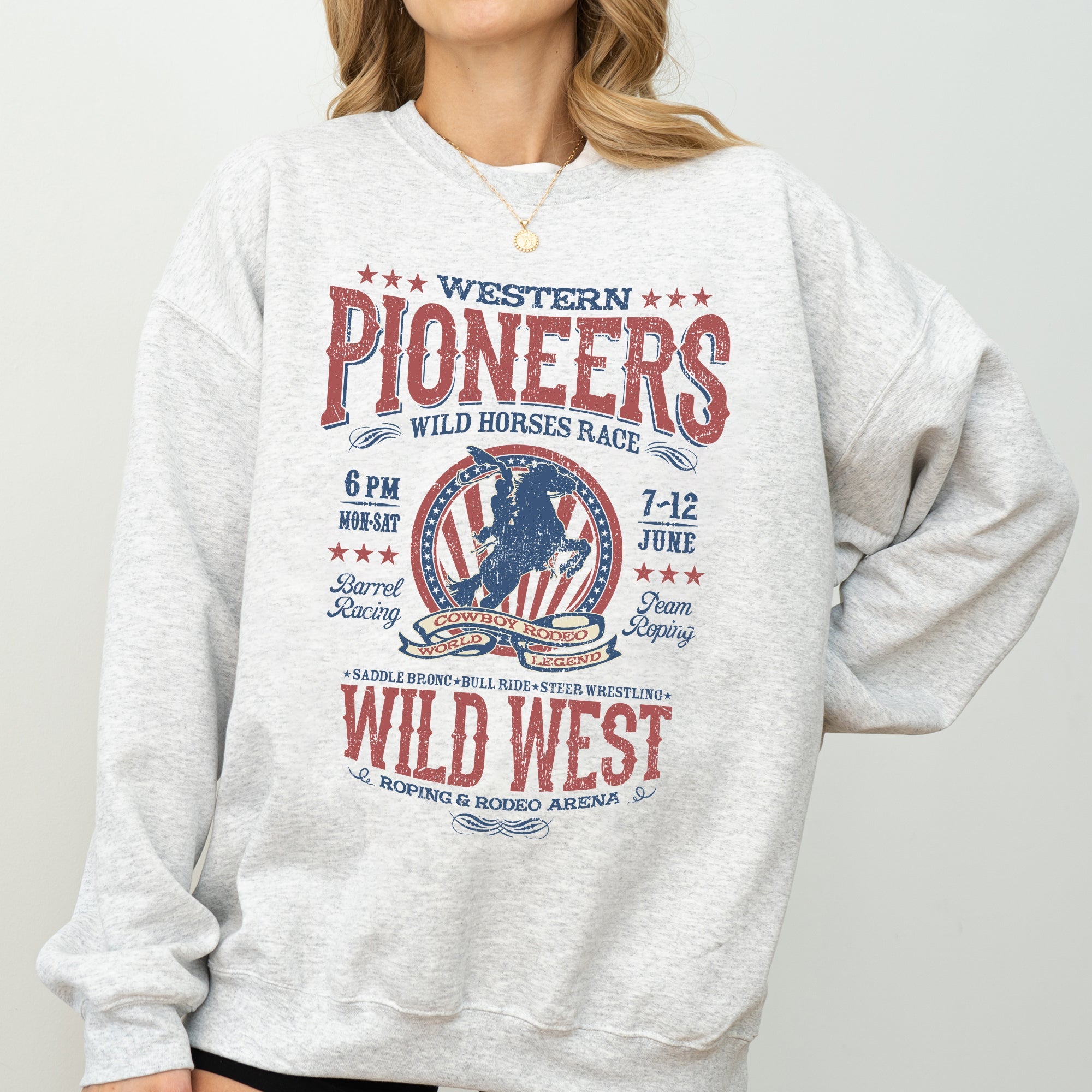 Bronco Riding Wild Horse Race Cowboy Cowgirl Rustic Western Heritage Premium Sweatshirt