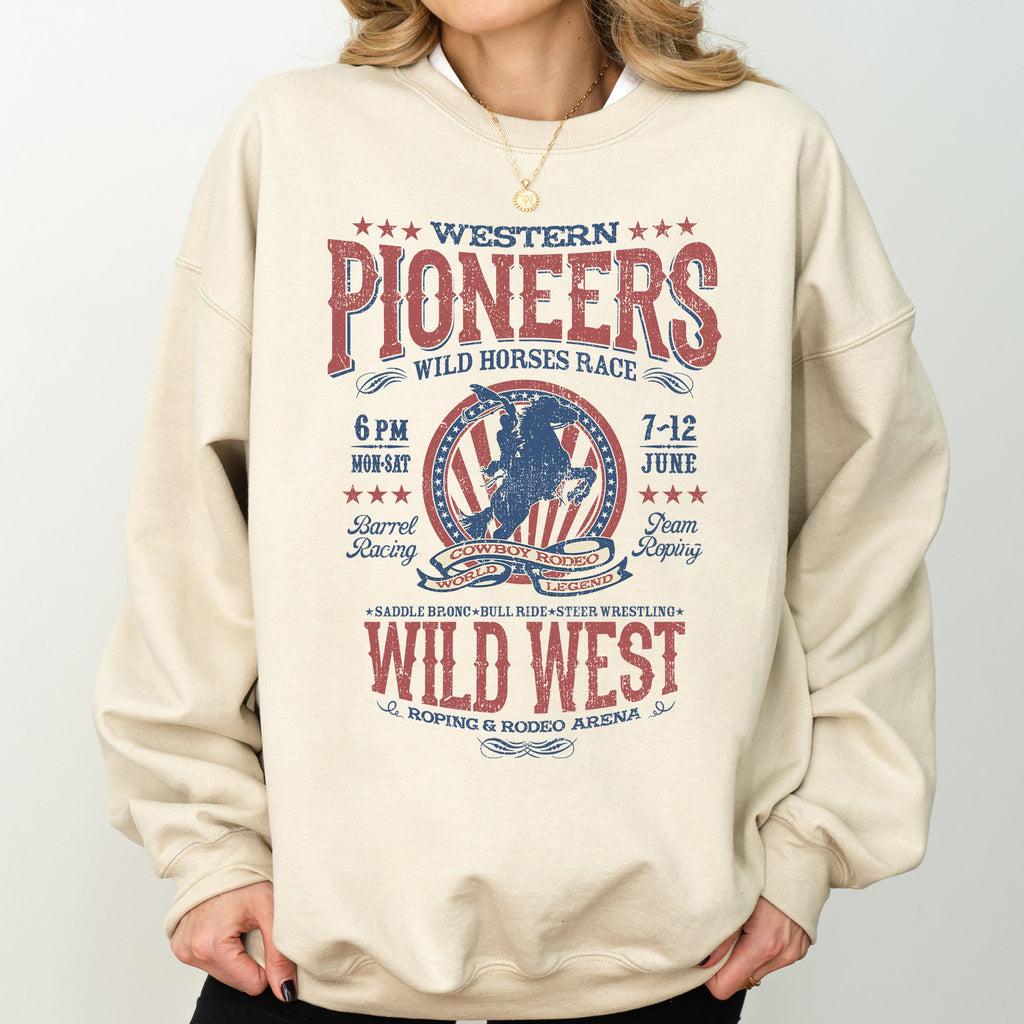 Bronco Riding Wild Horse Race Cowboy Cowgirl Rustic Western Heritage Premium Sweatshirt