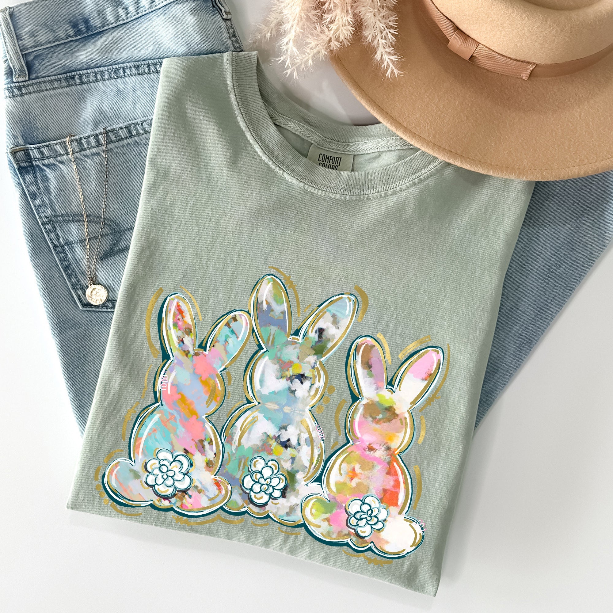 Brushstroke Easter Peter Cottontail Watercolor Illustration Art Print Comfort Colors Tee