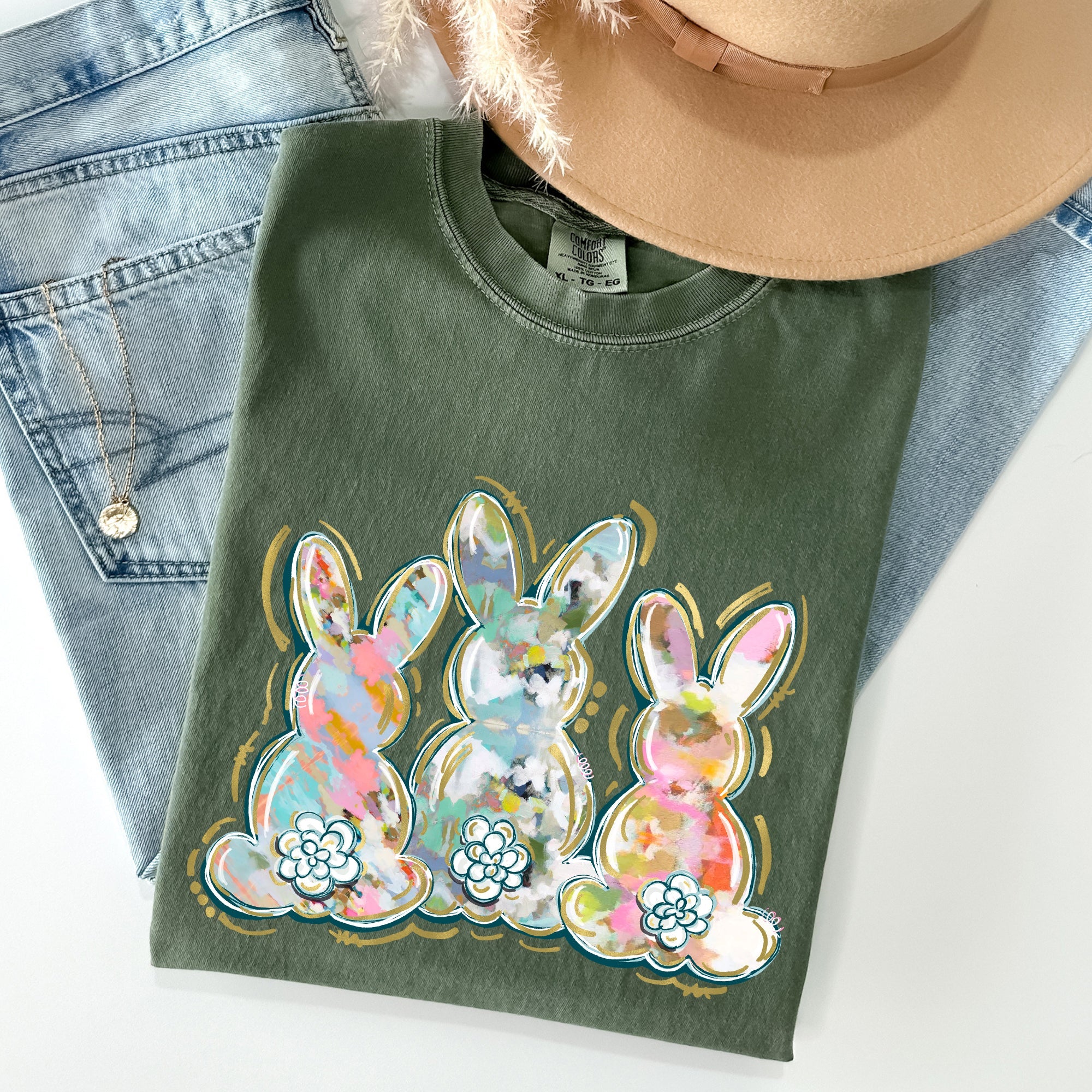 Brushstroke Easter Peter Cottontail Watercolor Illustration Art Print Comfort Colors Tee