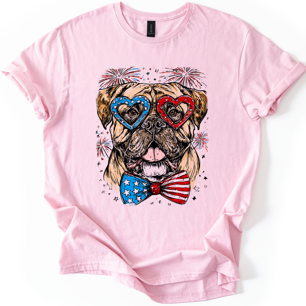 Bull Mastiff Patriotic Dog USA Flag Emblem 4th Of July Celebration Proud American Graphic Tee