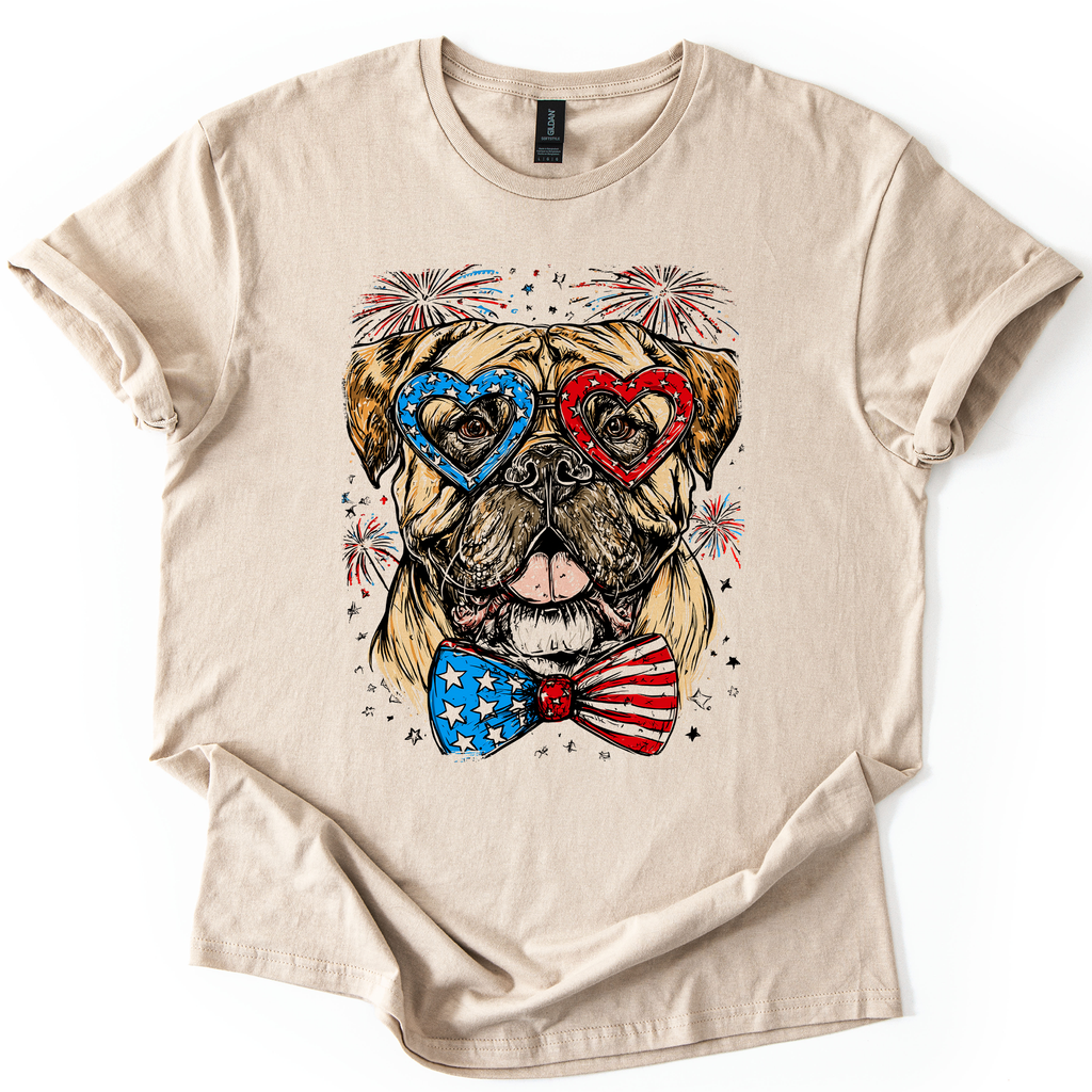 Bull Mastiff Patriotic Dog USA Flag Emblem 4th Of July Celebration Proud American Graphic Tee