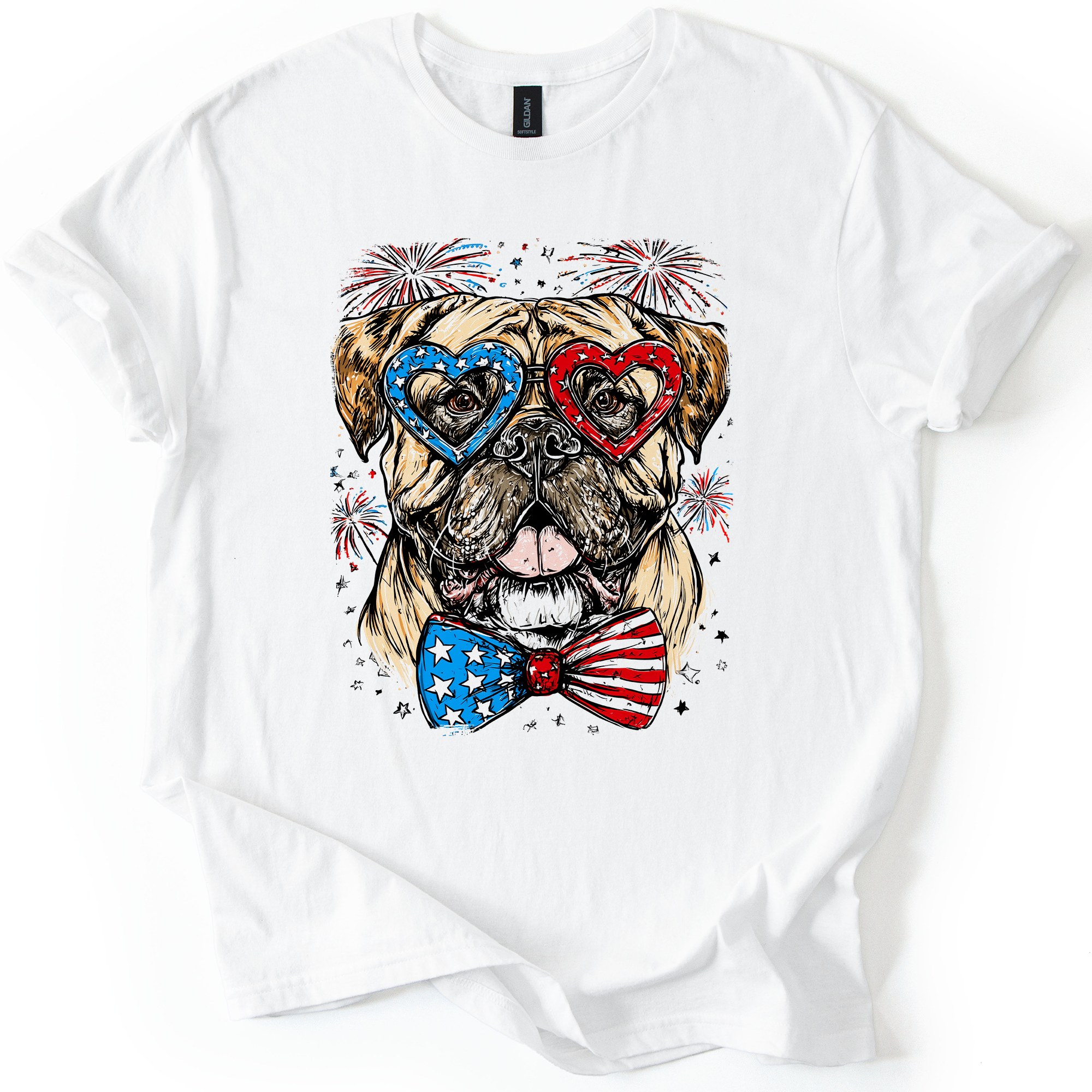 Bull Mastiff Patriotic Dog USA Flag Emblem 4th Of July Celebration Proud American Graphic Tee