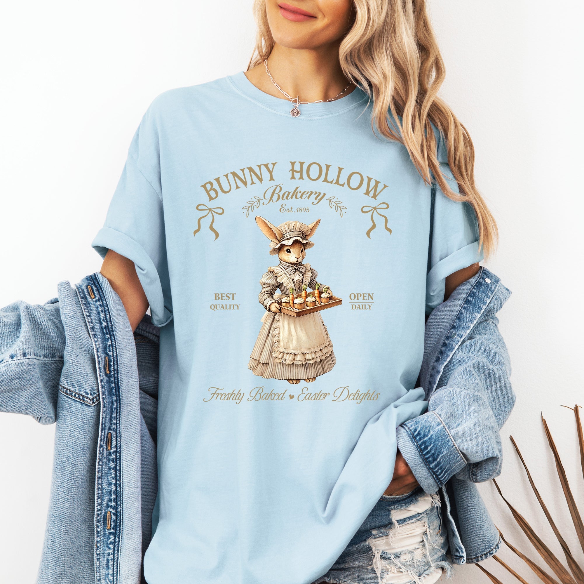 Bunny Hollow Bakery Easter Bunny Jesus Rabbit Holiday Family Friendly Comfort Colors Tee