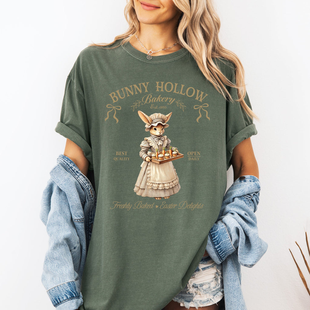 Bunny Hollow Bakery Easter Bunny Jesus Rabbit Holiday Family Friendly Comfort Colors Tee
