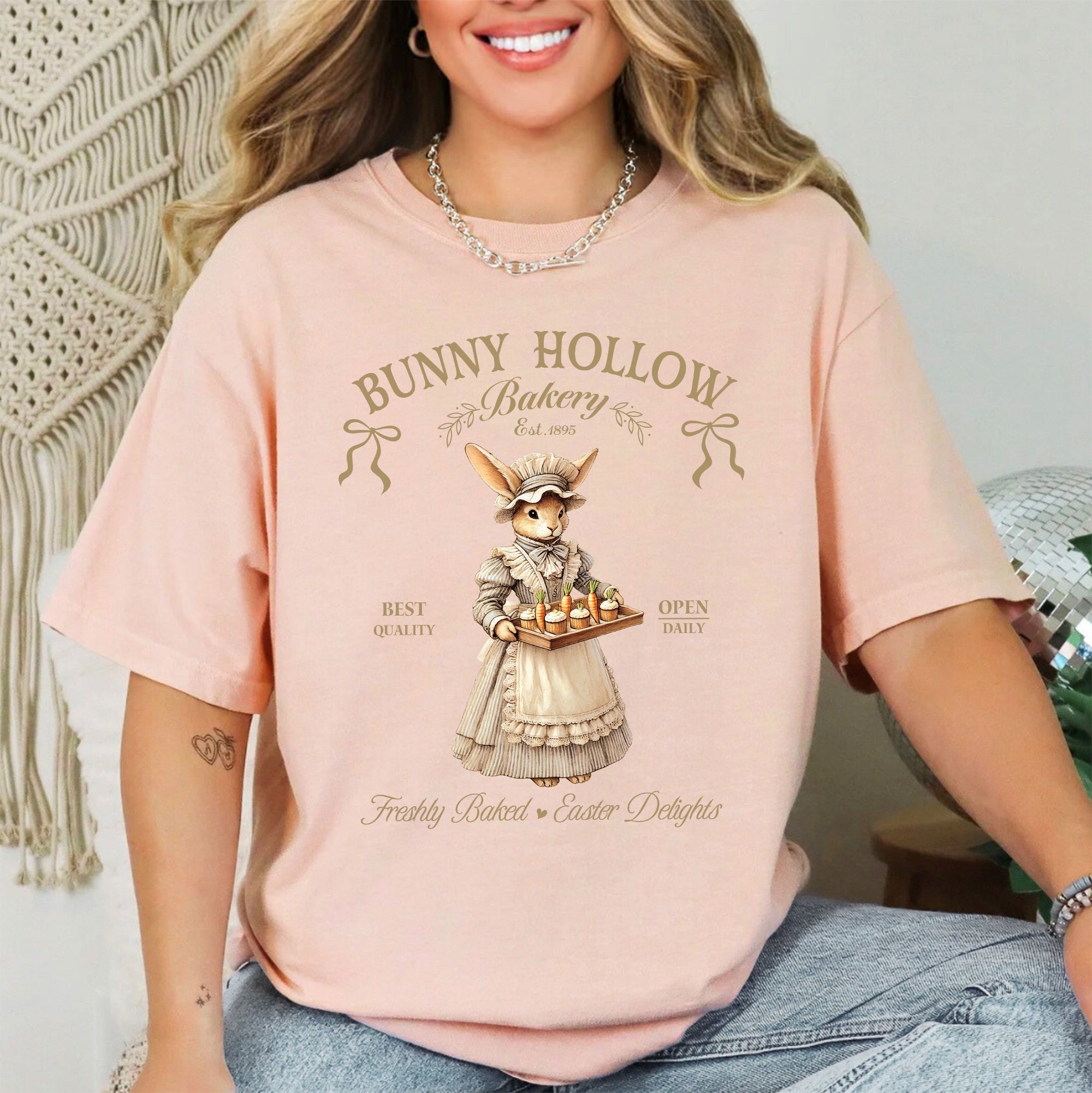 Bunny Hollow Bakery Easter Bunny Jesus Rabbit Holiday Family Friendly Comfort Colors Tee