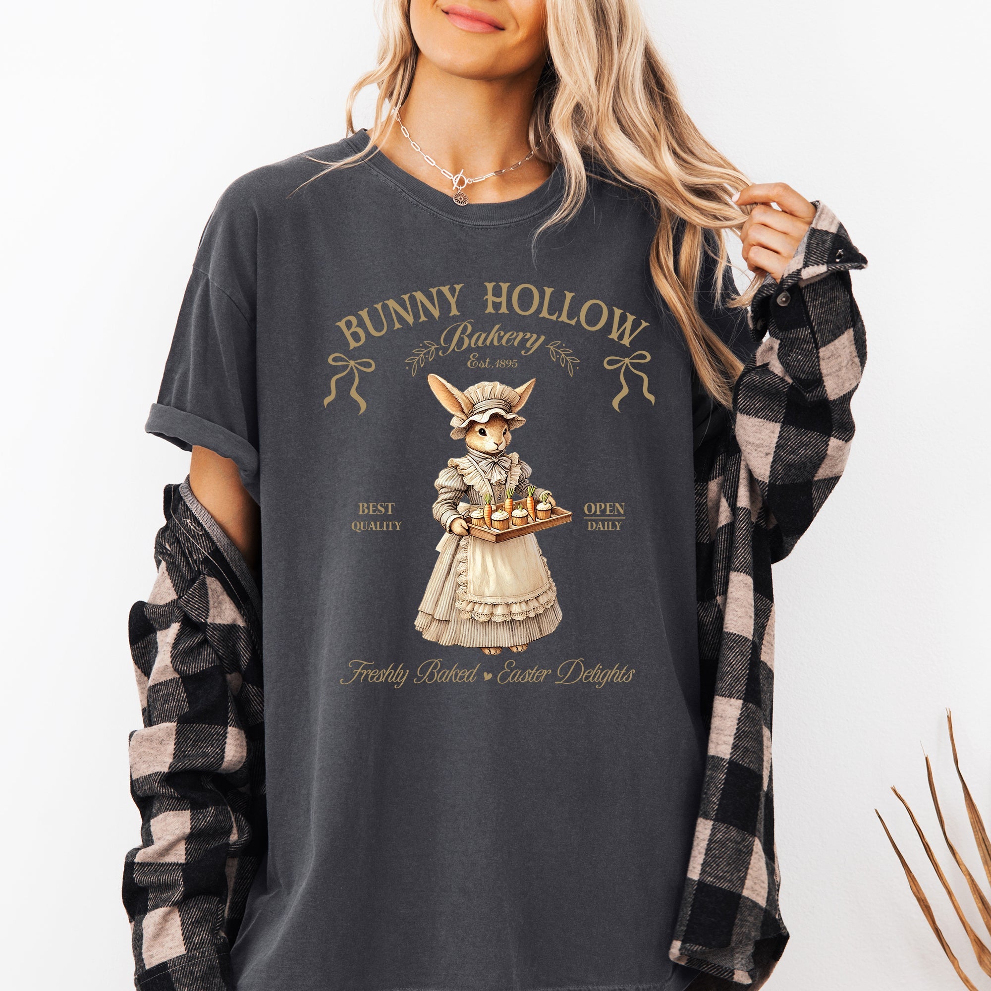 Bunny Hollow Bakery Easter Bunny Jesus Rabbit Holiday Family Friendly Comfort Colors Tee