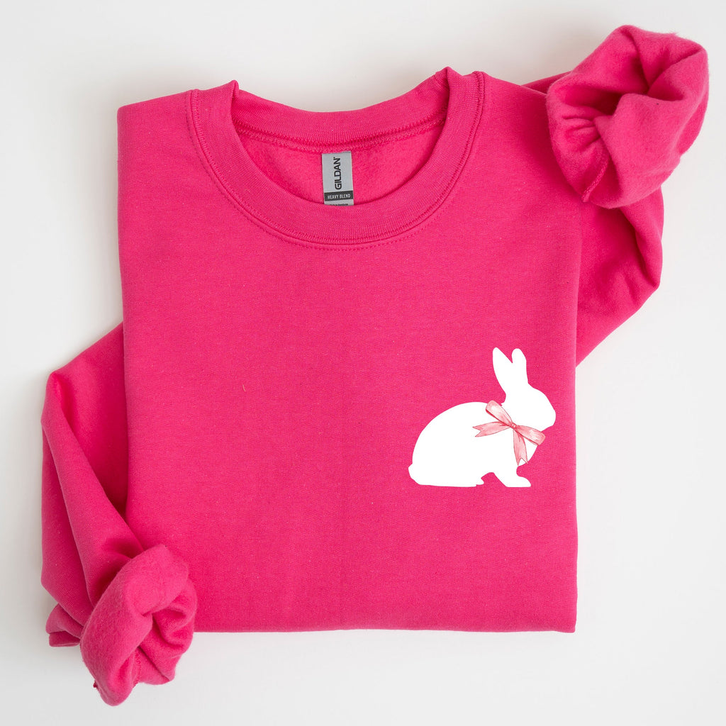 Bunny Wearing A Bow Pocket Print Easter Rabbit Illustration For Spring Sweatshirt