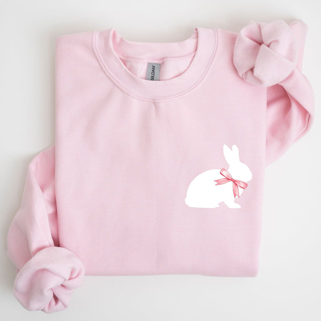 Bunny Wearing A Bow Pocket Print Easter Rabbit Illustration For Spring Sweatshirt