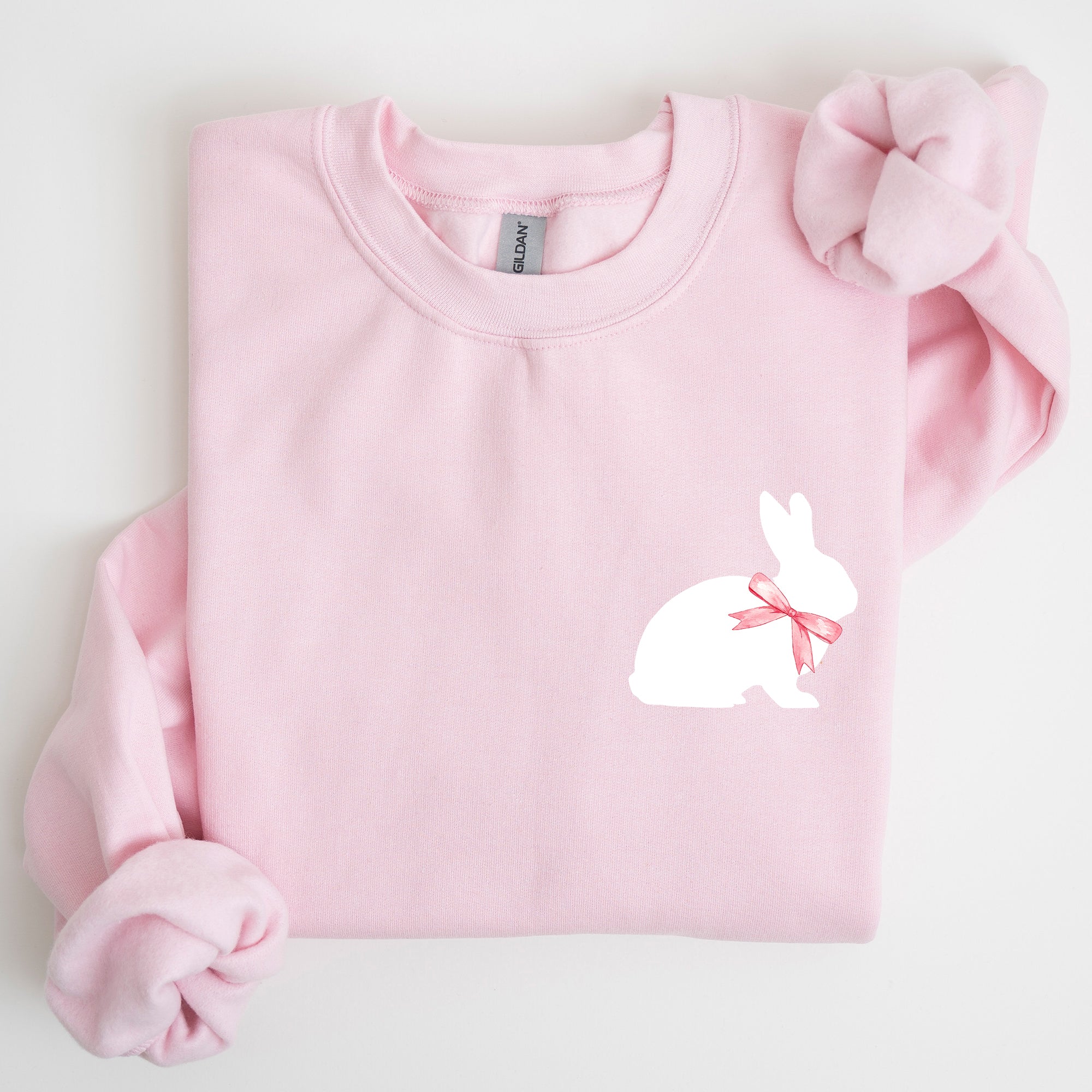Bunny Wearing A Bow Pocket Print Easter Rabbit Illustration For Spring Sweatshirt