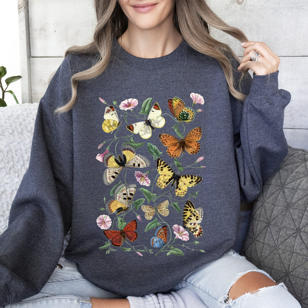 Butterfly Garden Floral Print With Vibrant Butterflies And Blossoms Cozy Sweatshirt
