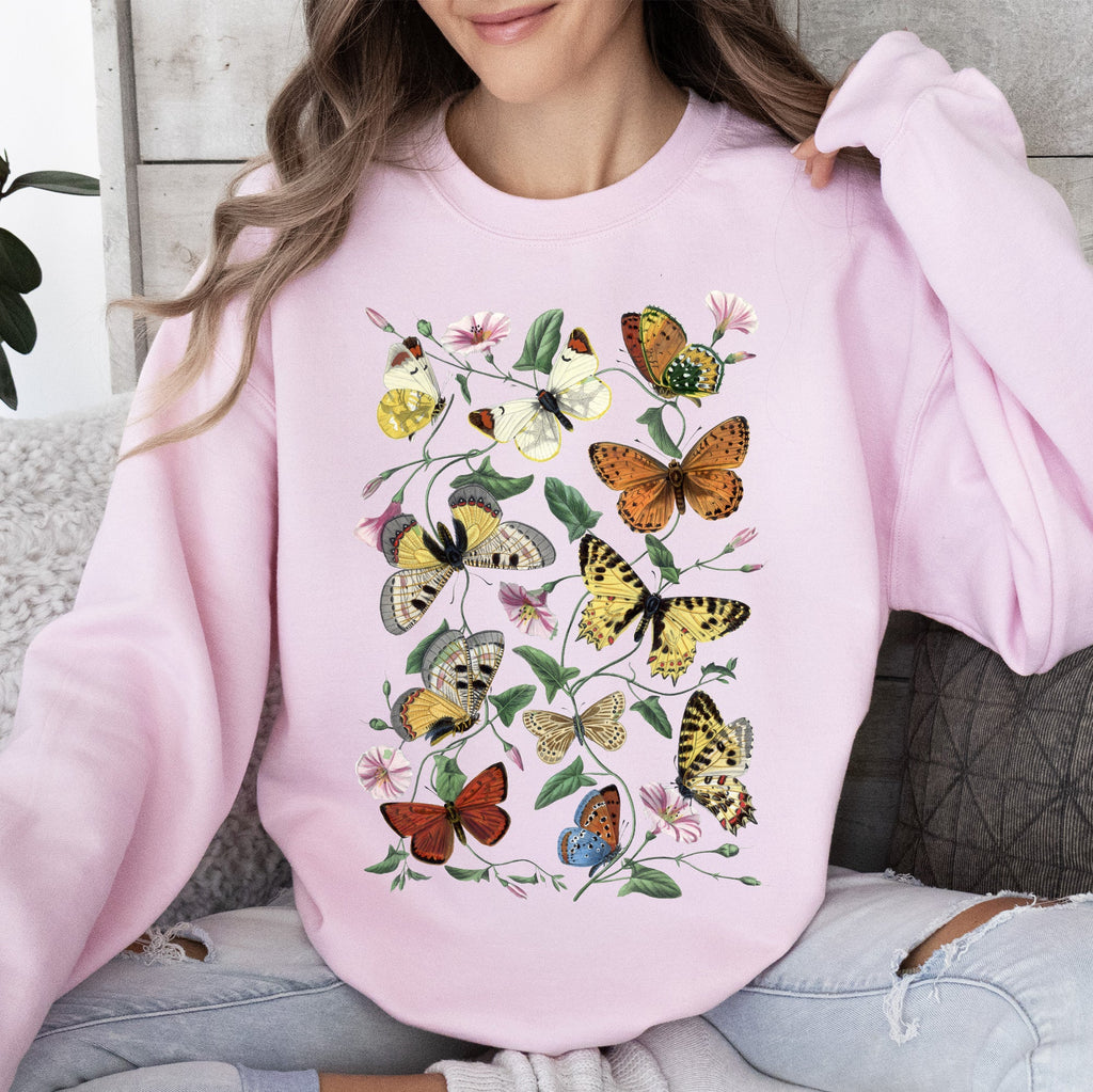 Butterfly Garden Floral Print With Vibrant Butterflies And Blossoms Cozy Sweatshirt
