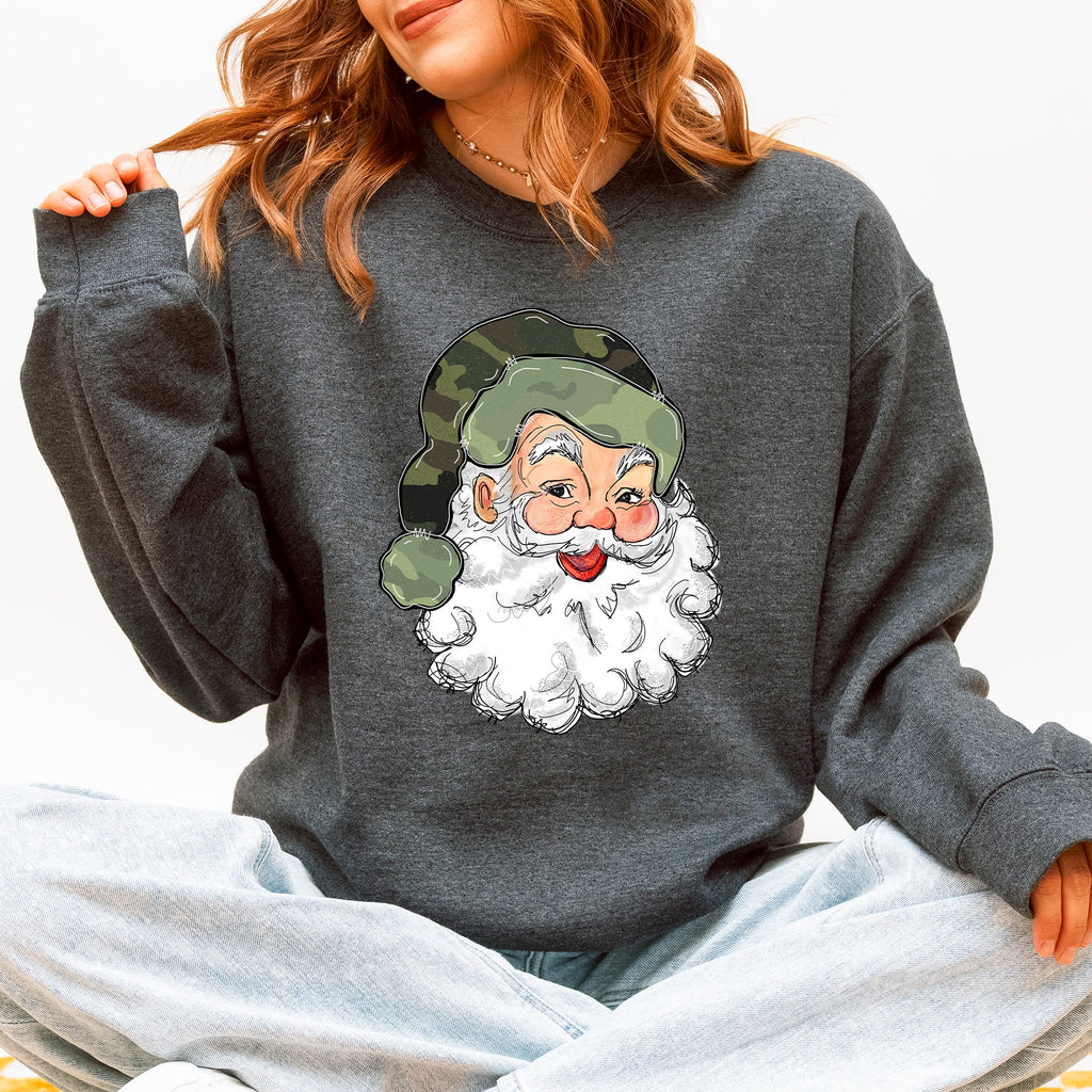 Camo Santa Retro Christmas Hunting Festive Outdoor Santa Theme Vintage Rustic Winter Style Illustration Sweatshirt