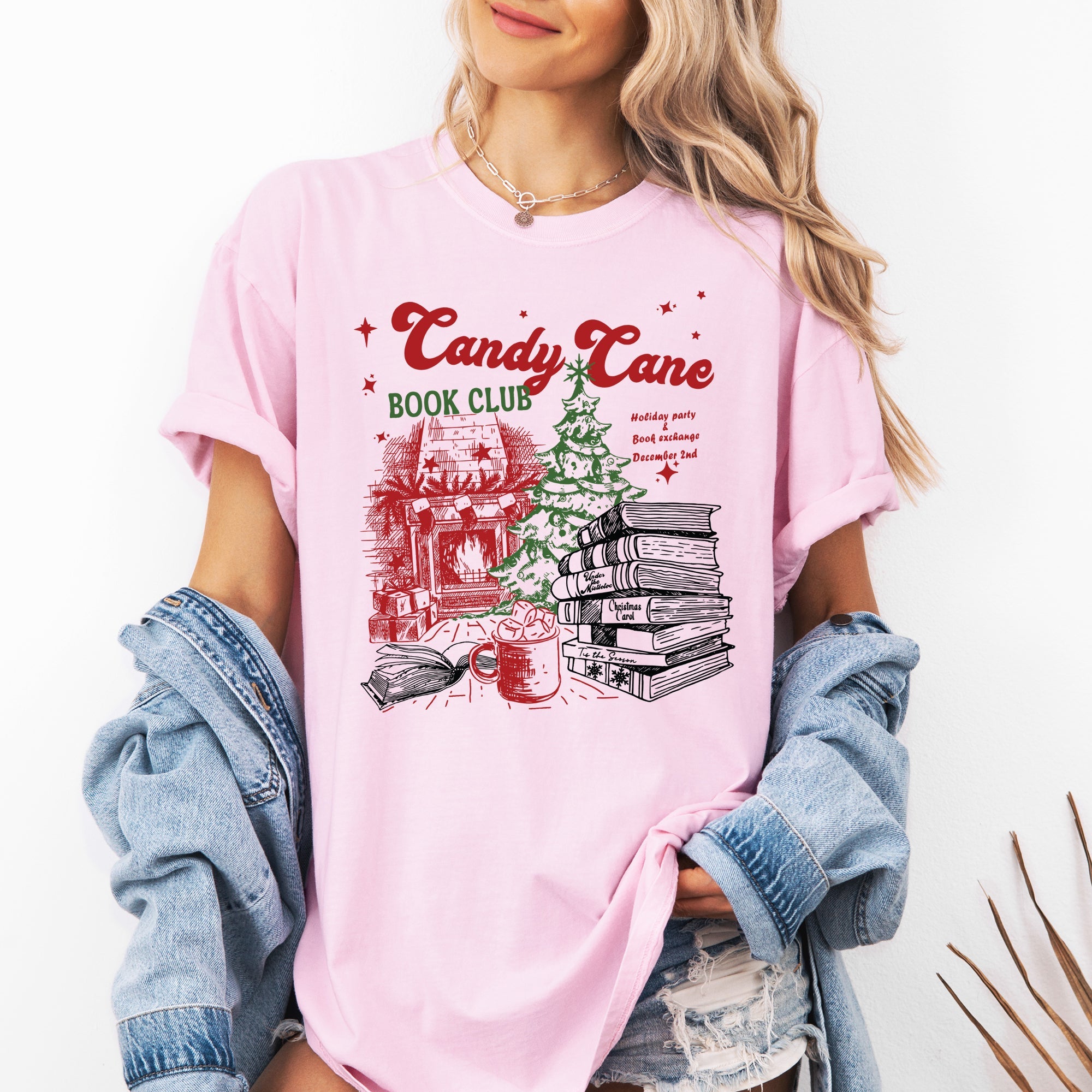 Candy Cane Book Club Christmas Reading Winter Santa Xmas Edition Comfort Colors Tee