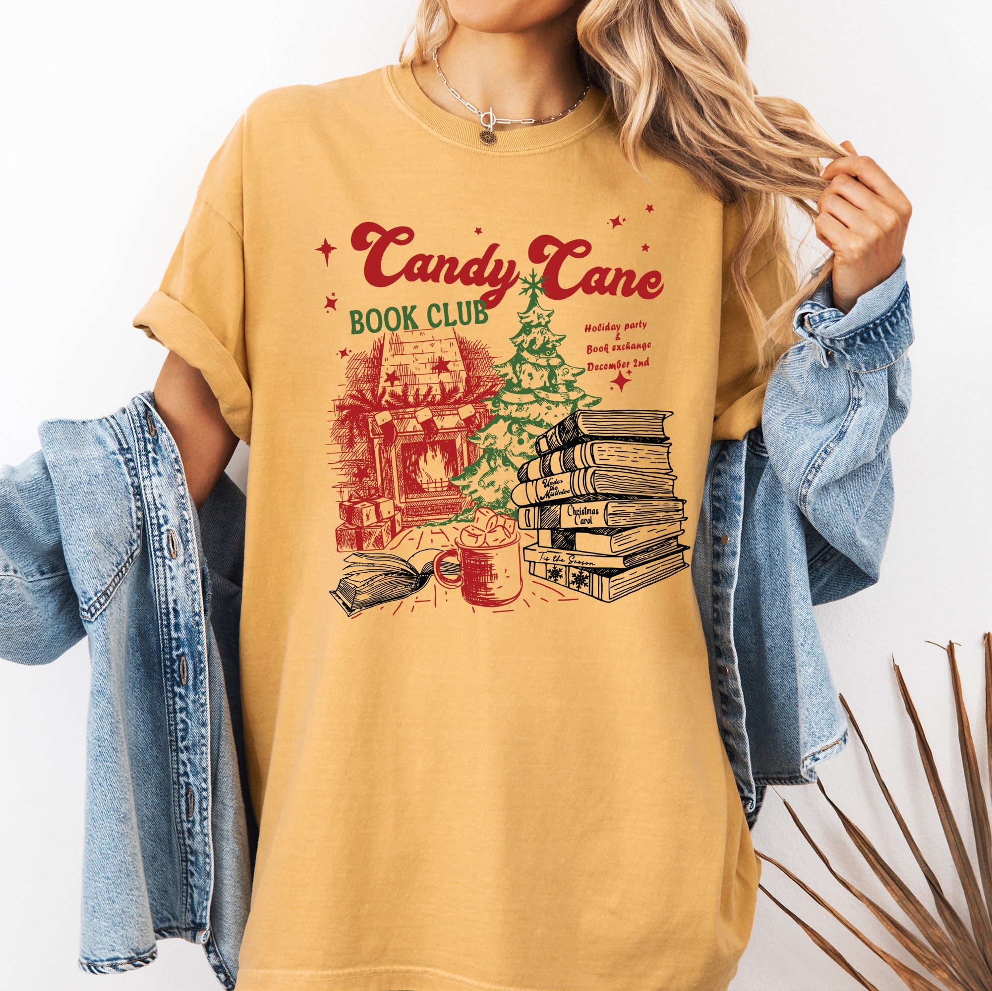 Candy Cane Book Club Christmas Reading Winter Santa Xmas Edition Comfort Colors Tee