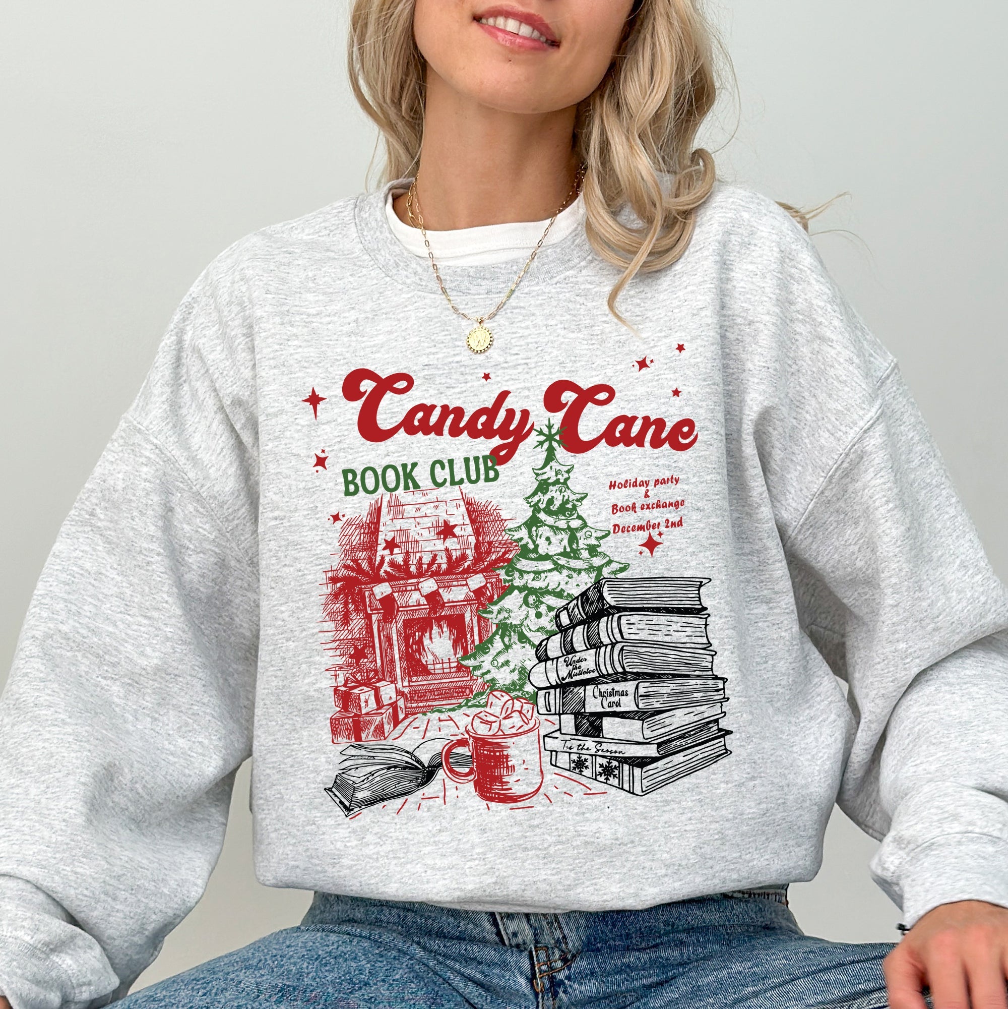 Candy Cane Book Club Christmas Reading Winter Santa Xmas Festive Cozy Holiday Joy Sweatshirt