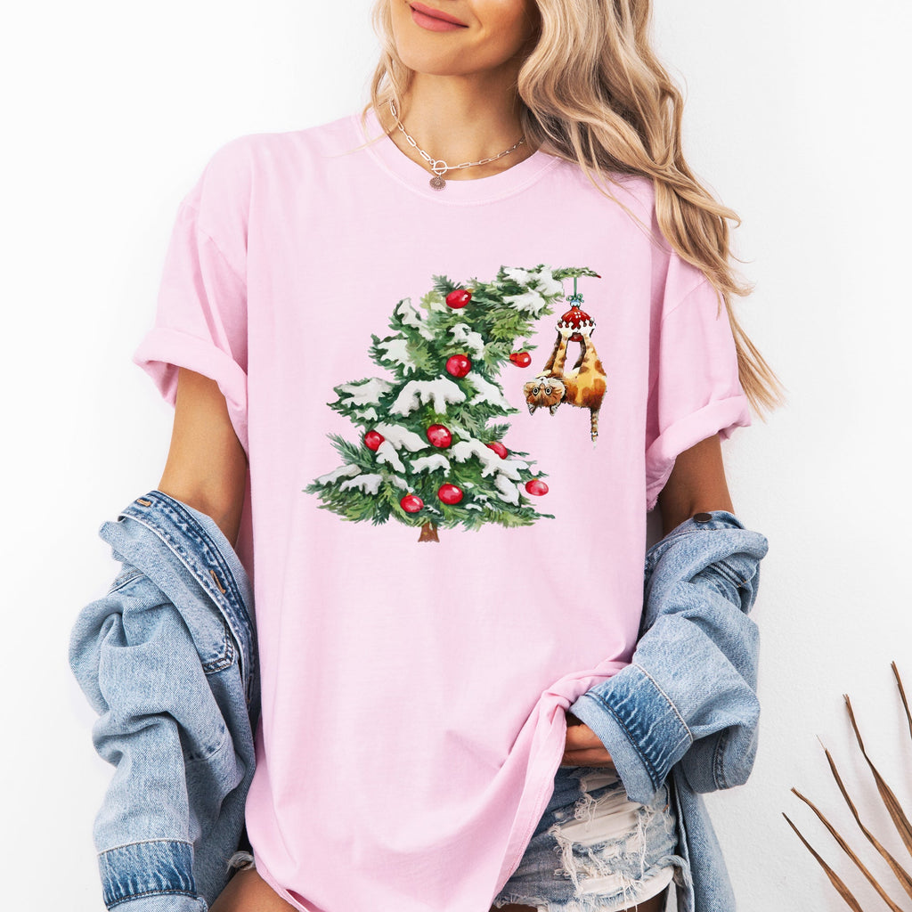 Cat Christmas Tree Naughty Santa Snow Xmas Winter Holiday Season Comfort Colors Tee