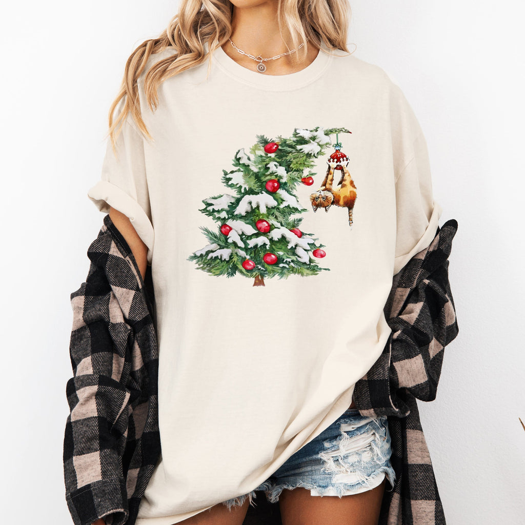 Cat Christmas Tree Naughty Santa Snow Xmas Winter Holiday Season Comfort Colors Tee