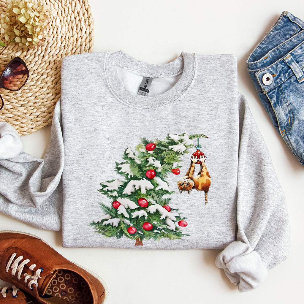 Cat Christmas Tree Funny Naughty Winter Santa Snow Xmas Cozy Holiday Festive Sweatshirt