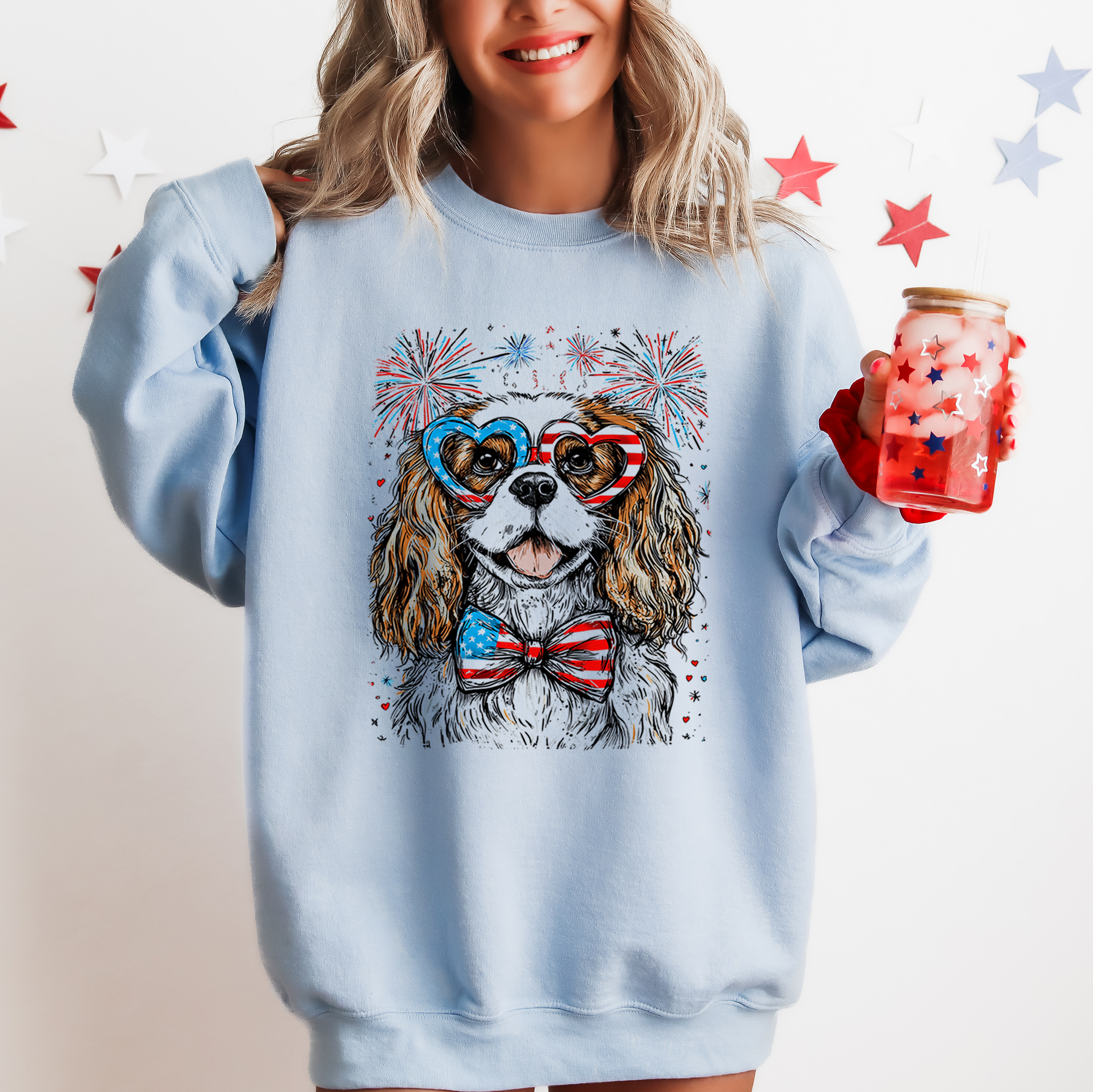 Cavalier King Charles Spaniel Patriotic USA Flag Fourth Of July Dog Pet Lover Sweatshirt