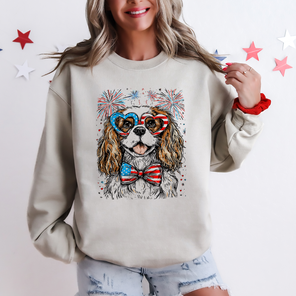 Cavalier King Charles Spaniel Patriotic USA Flag Fourth Of July Dog Pet Lover Sweatshirt
