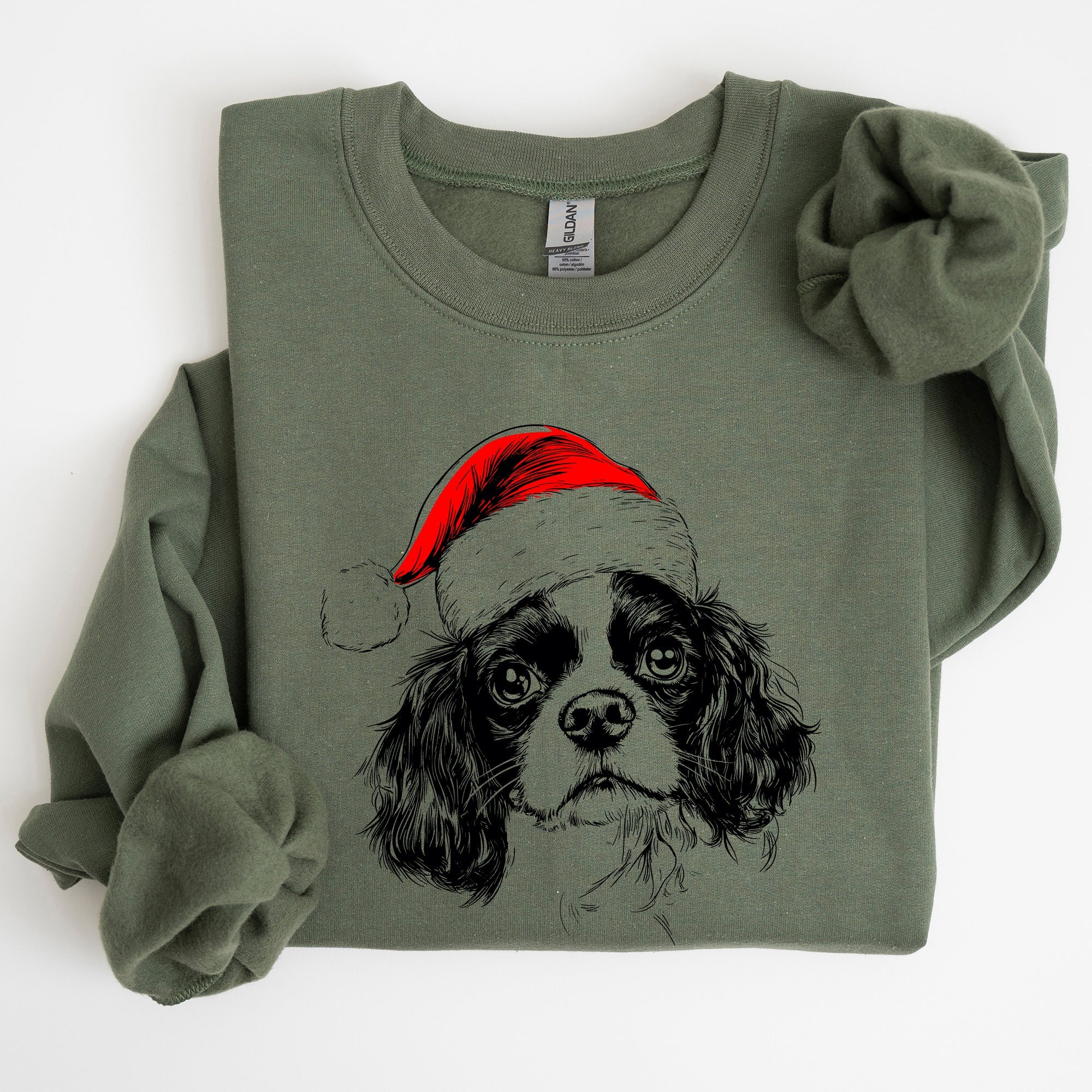 Cavalier King Charles Santa Dog Christmas Joyful Lover Holiday Pet Portrait Sweatshirt