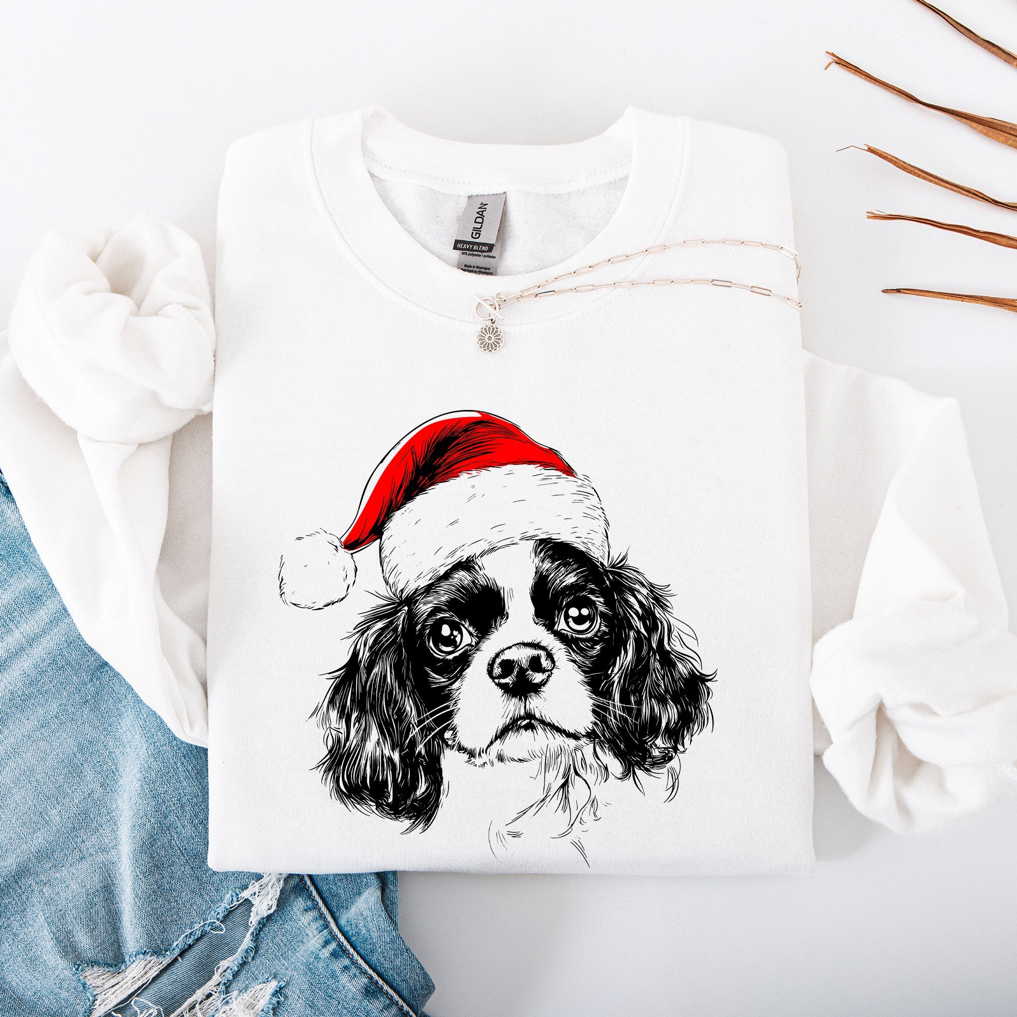 Cavalier King Charles Santa Dog Christmas Joyful Lover Holiday Pet Portrait Sweatshirt