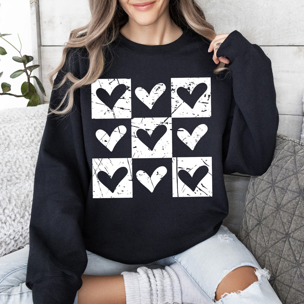 Checkered Hearts Retro Minimalist Love Valentine's Day Graphic Cozy Edition Sweatshirt