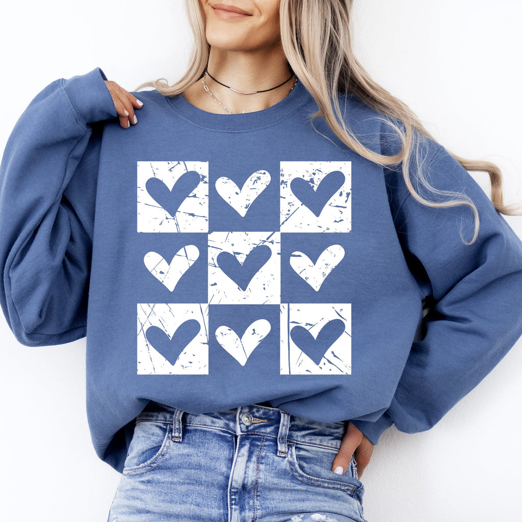 Checkered Hearts Retro Minimalist Love Valentine's Day Graphic Cozy Edition Sweatshirt